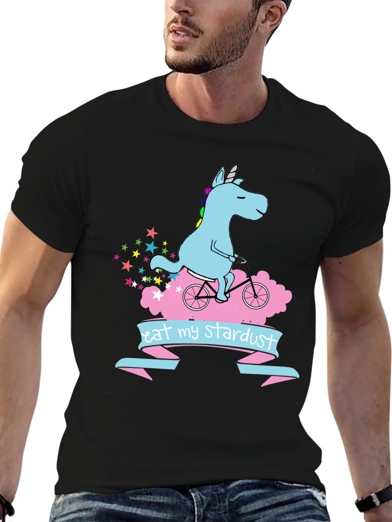 Unicorn Eat My Stardust Black T-Shirt