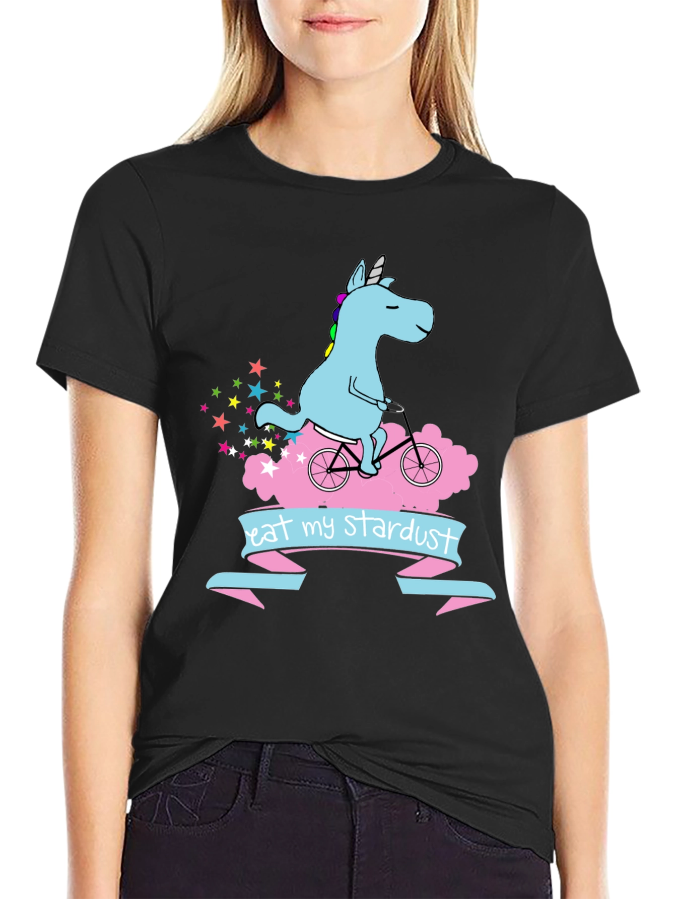 Unicorn Eat My Stardust Black T-Shirt