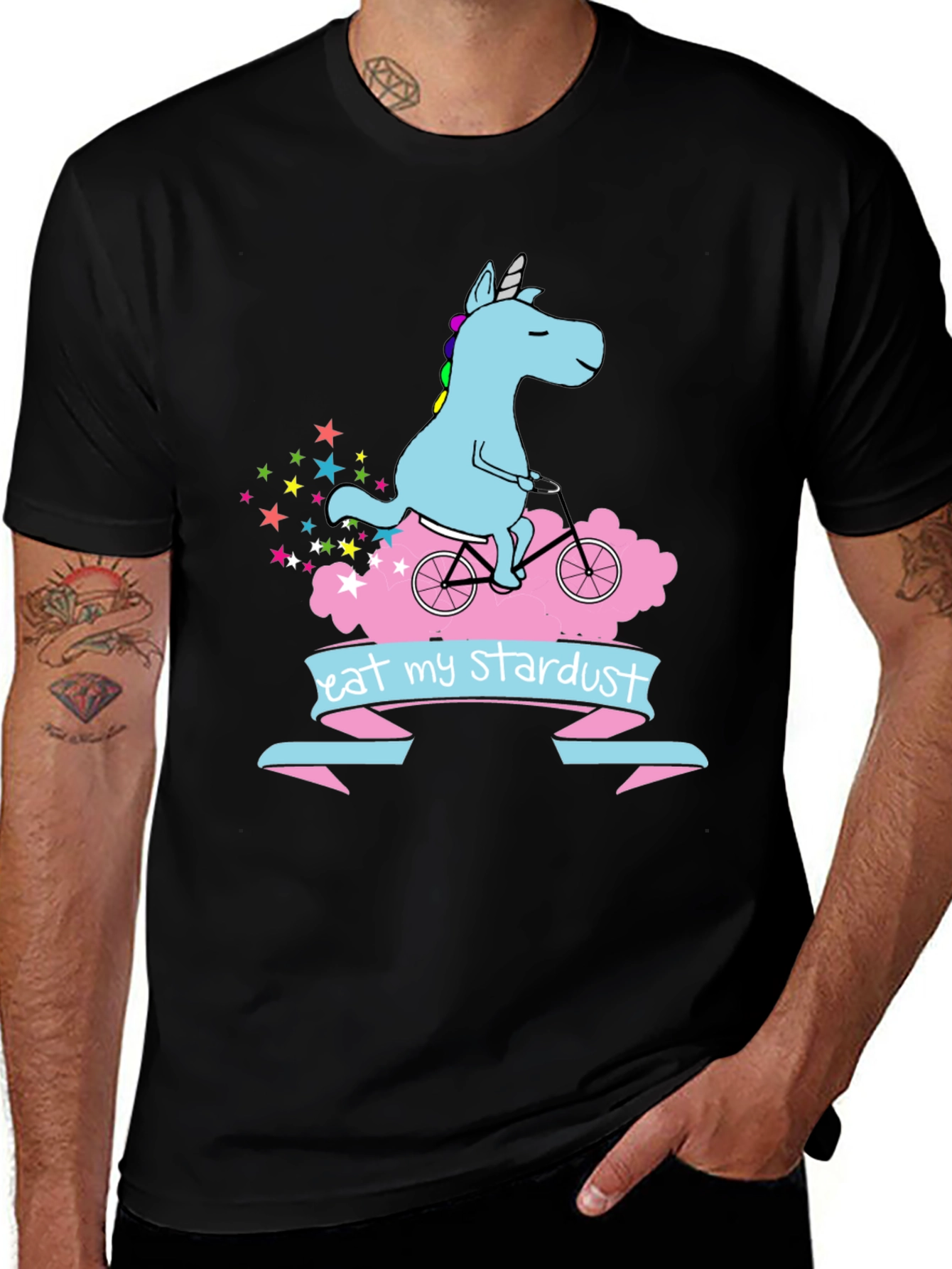 Unicorn Eat My Stardust Black T-Shirt