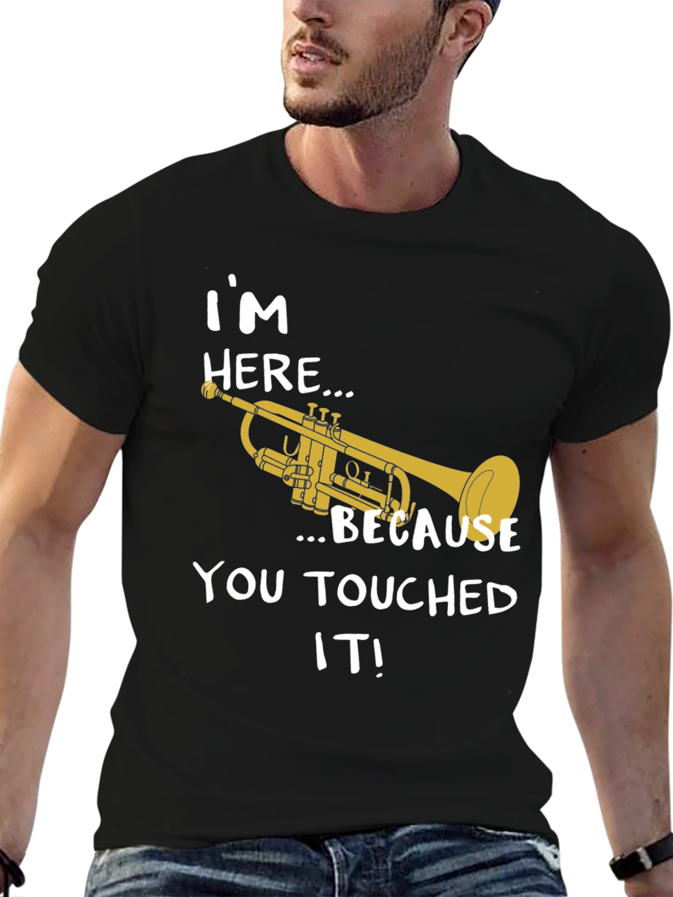 Im Here Trumpet T-Shirt - Black Cotton