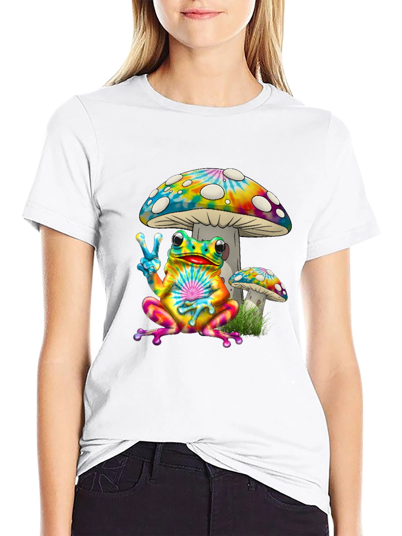 Tie Dye Frog & Mushroom Graphic T-Shirt