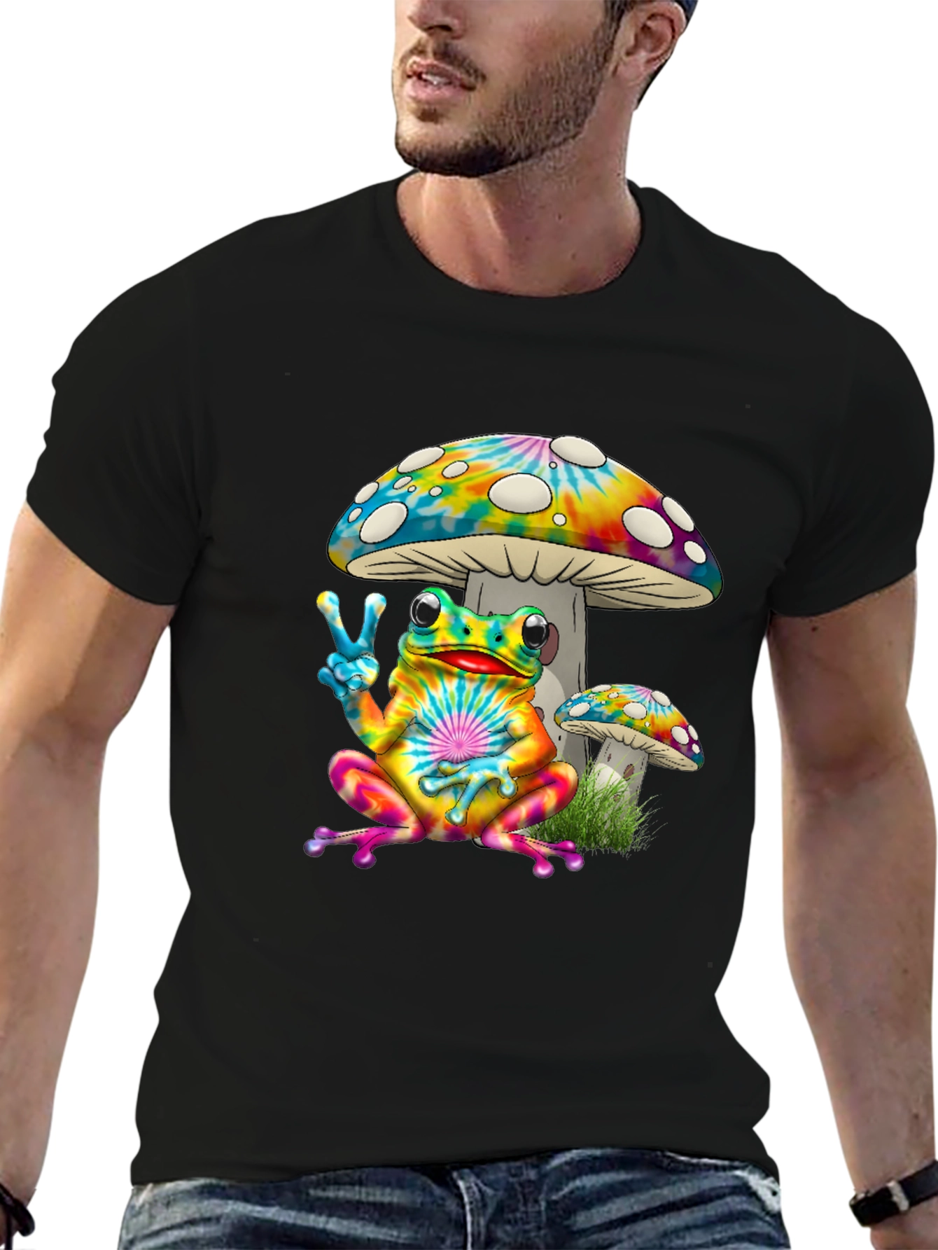Tie Dye Frog & Mushroom Graphic T-Shirt