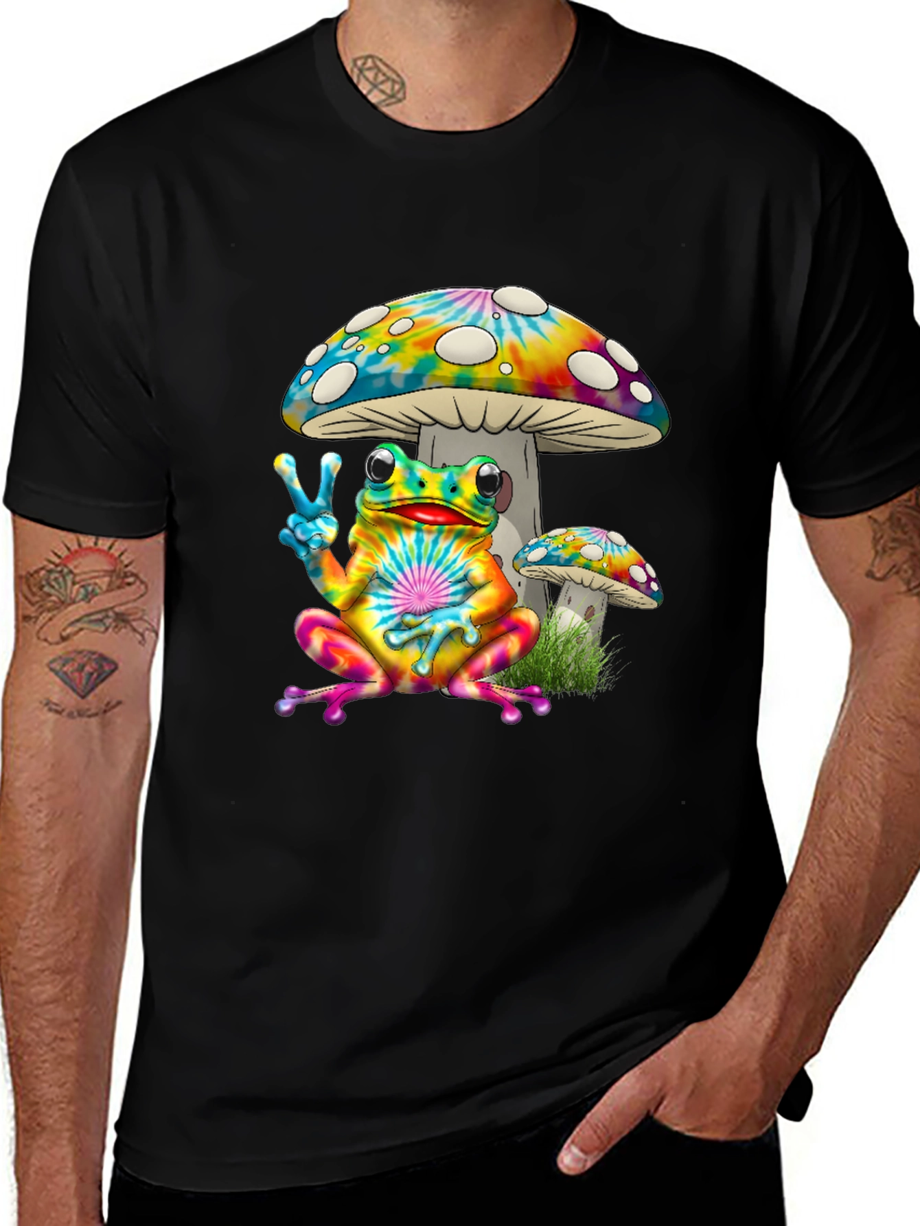 Tie Dye Frog & Mushroom Graphic T-Shirt