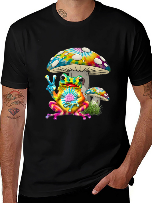 Tie Dye Frog & Mushroom Graphic T-Shirt