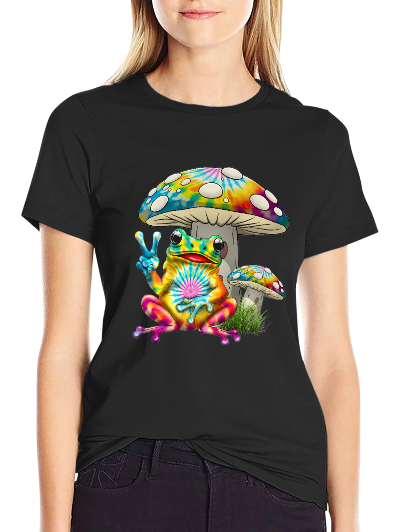 Tie Dye Frog & Mushroom Graphic T-Shirt
