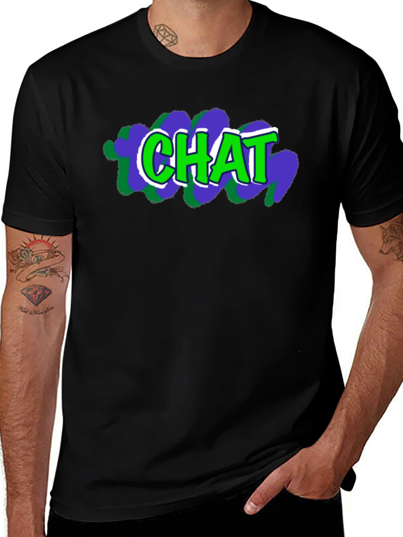 Mens Black T-Shirt with CHAT Graphic