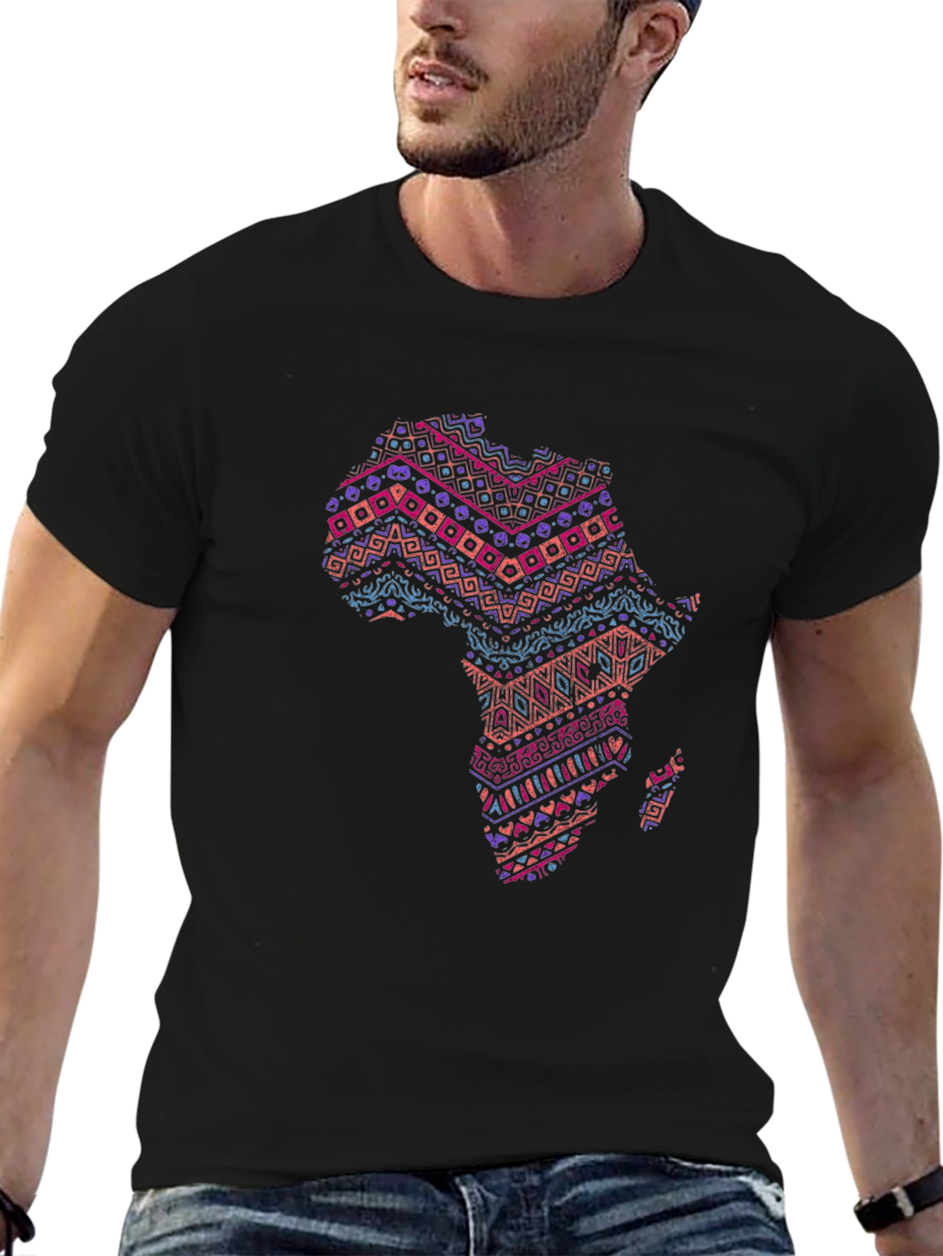 Africa Map Print Tee - Stylish Black T-Shirt