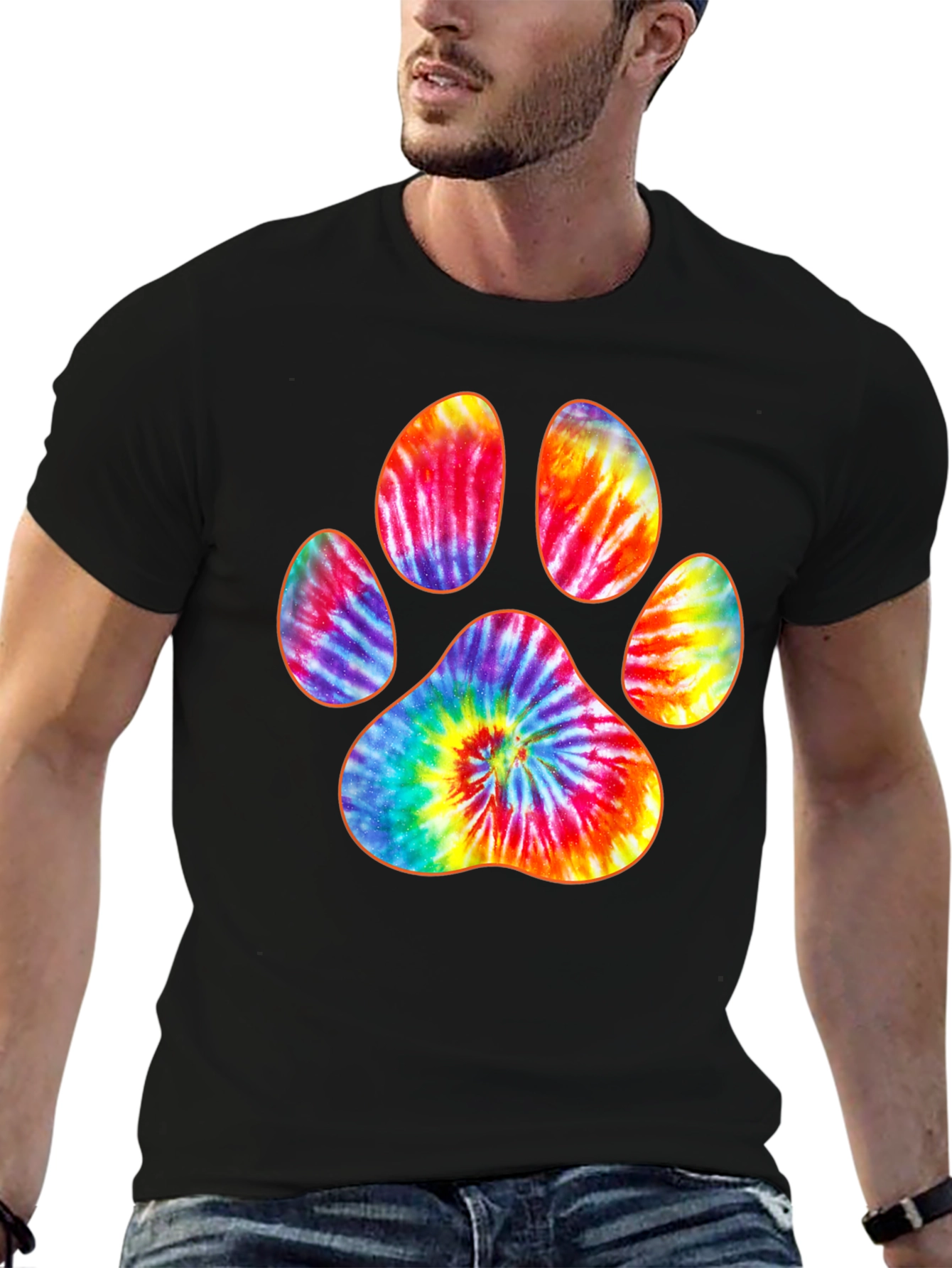 Tie-Dye Paw Print Black T-Shirt