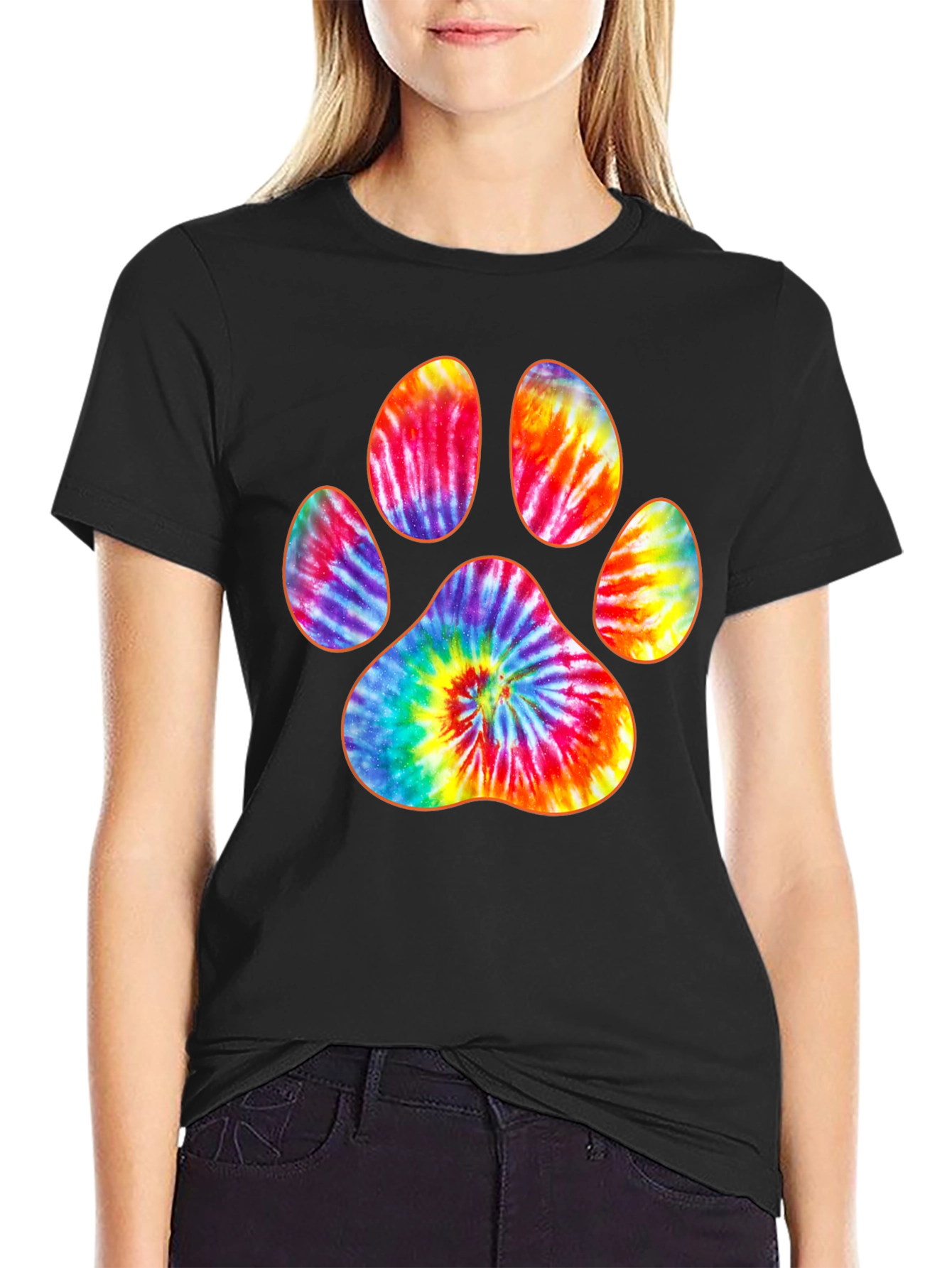 Tie-Dye Paw Print Black T-Shirt