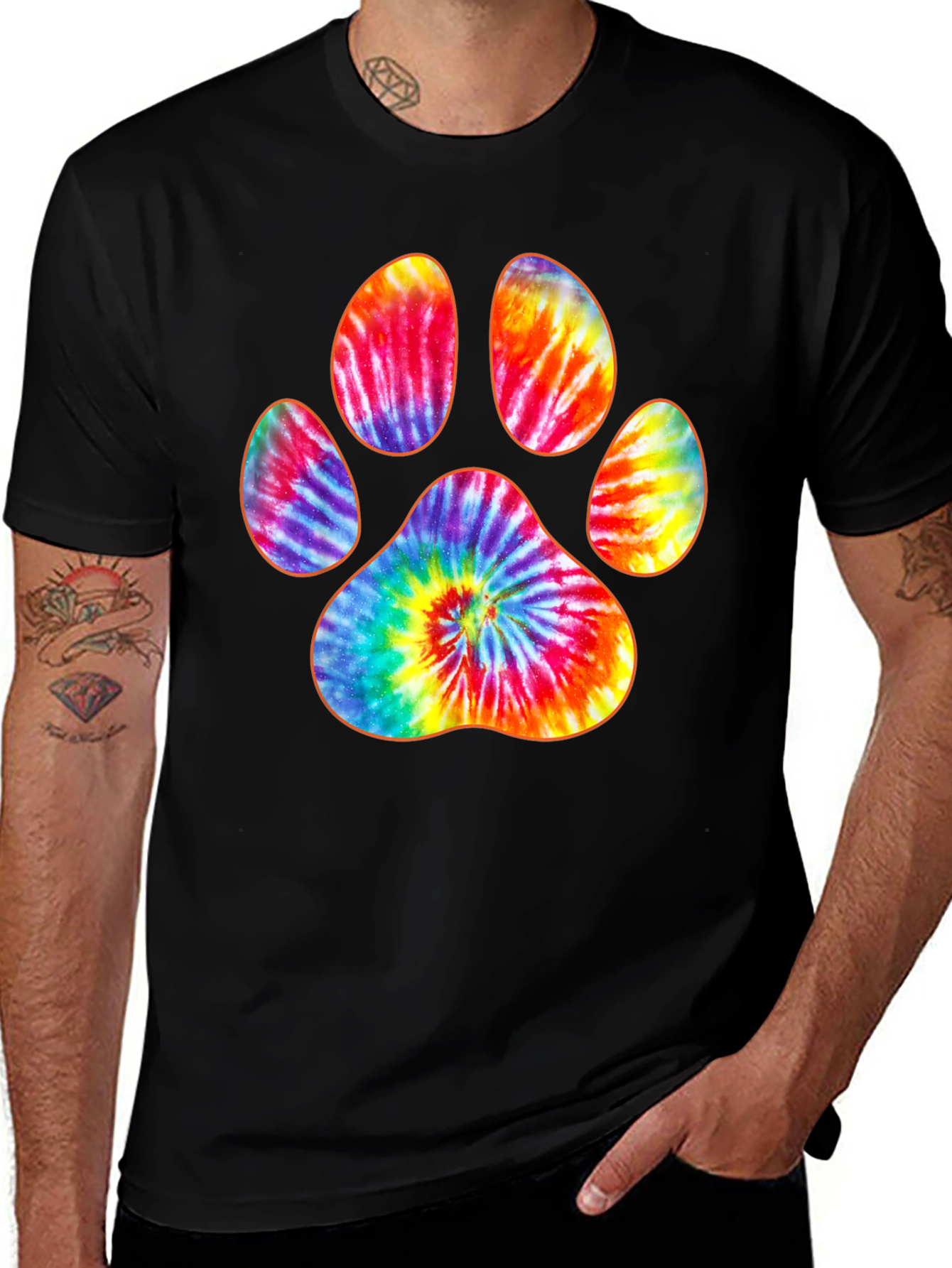 Tie-Dye Paw Print Black T-Shirt