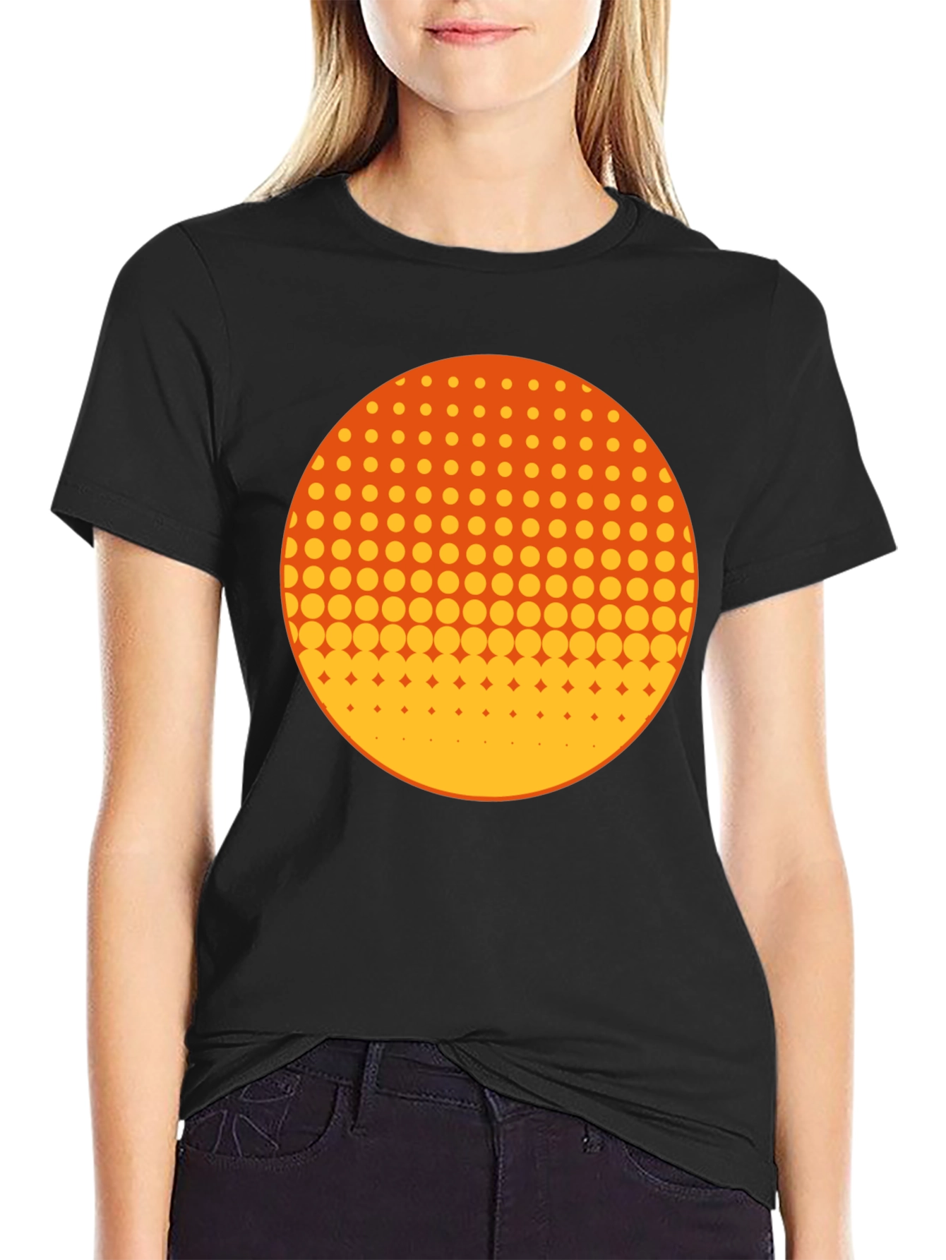 Retro Halftone Circle Graphic Tee - Black