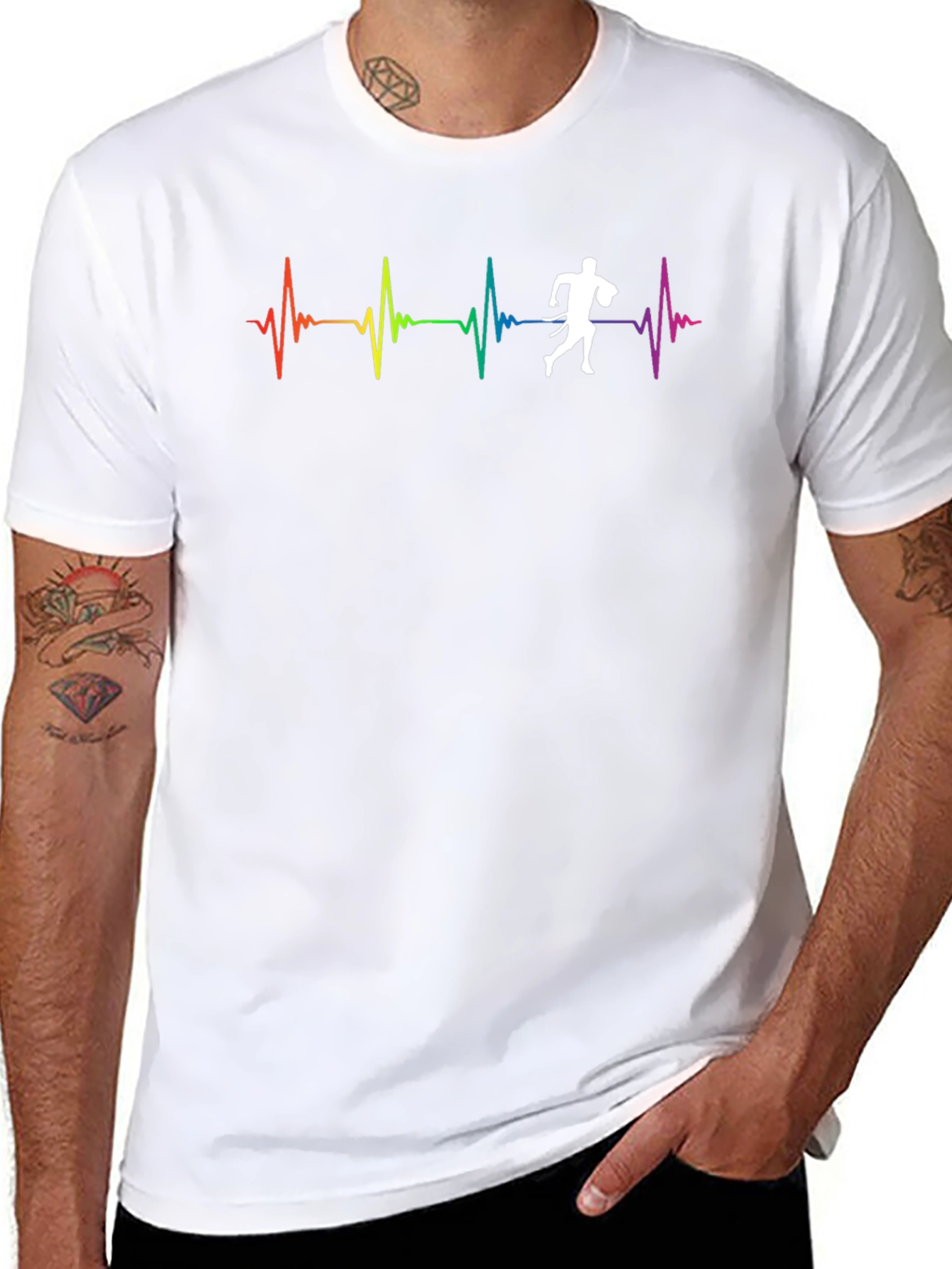 Rainbow Heartbeat Rugby Player T-Shirt