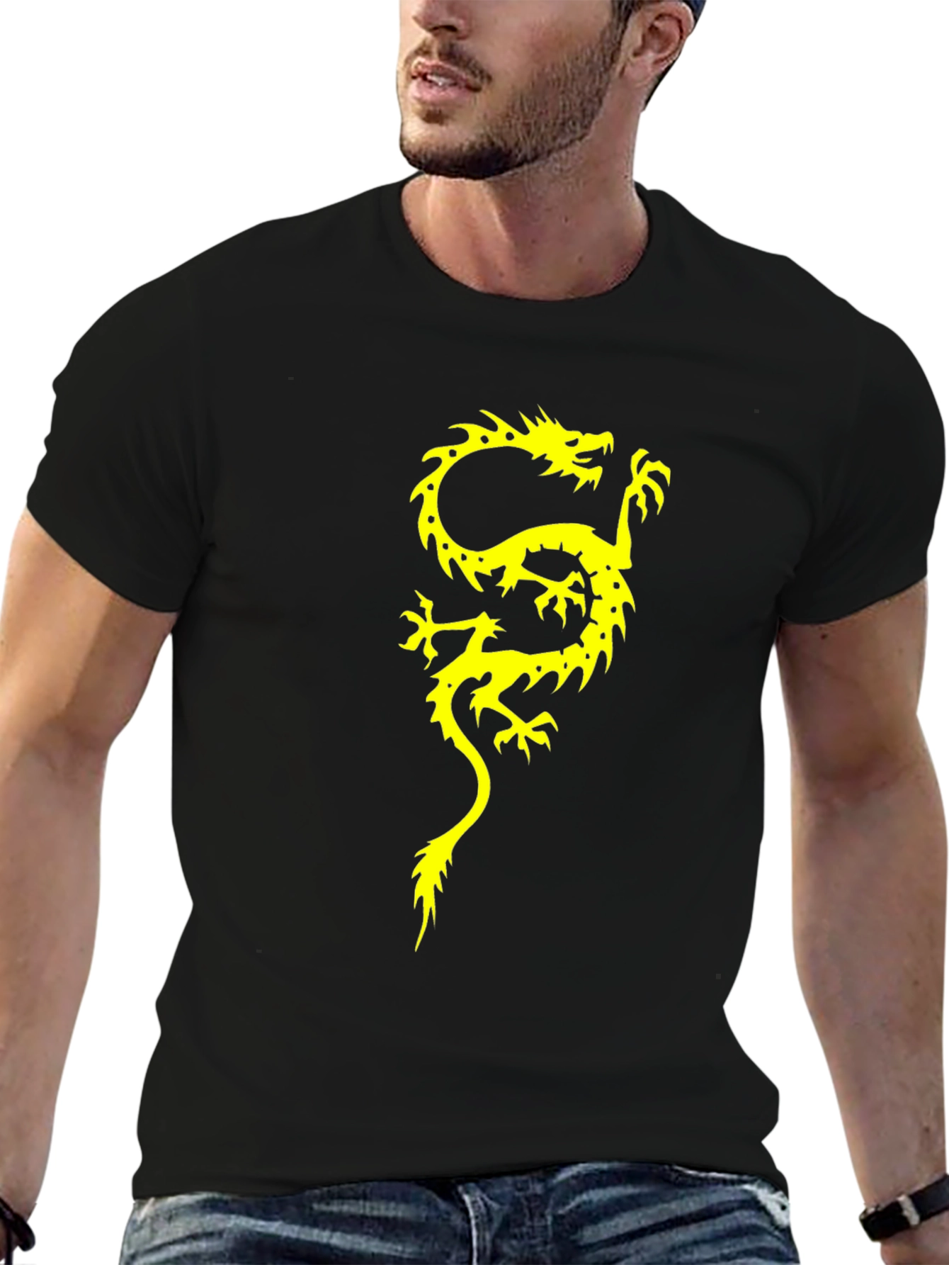 Dragon Graphic Print Mens Black T-Shirt