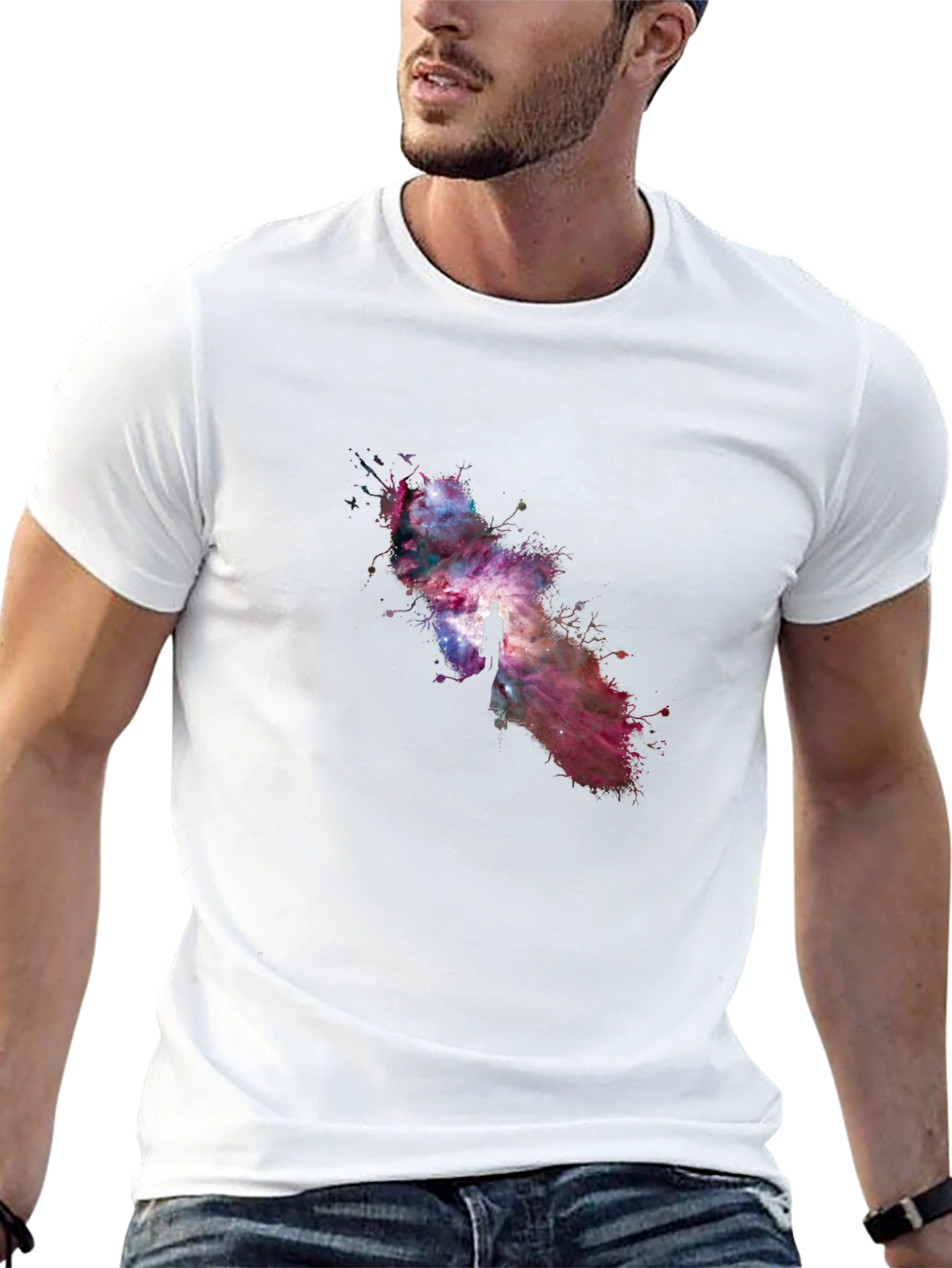 Cosmic Journey Black T-Shirt - Galaxy Design