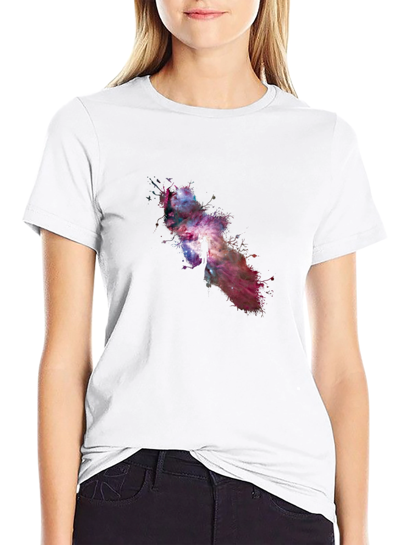 Cosmic Journey Black T-Shirt - Galaxy Design