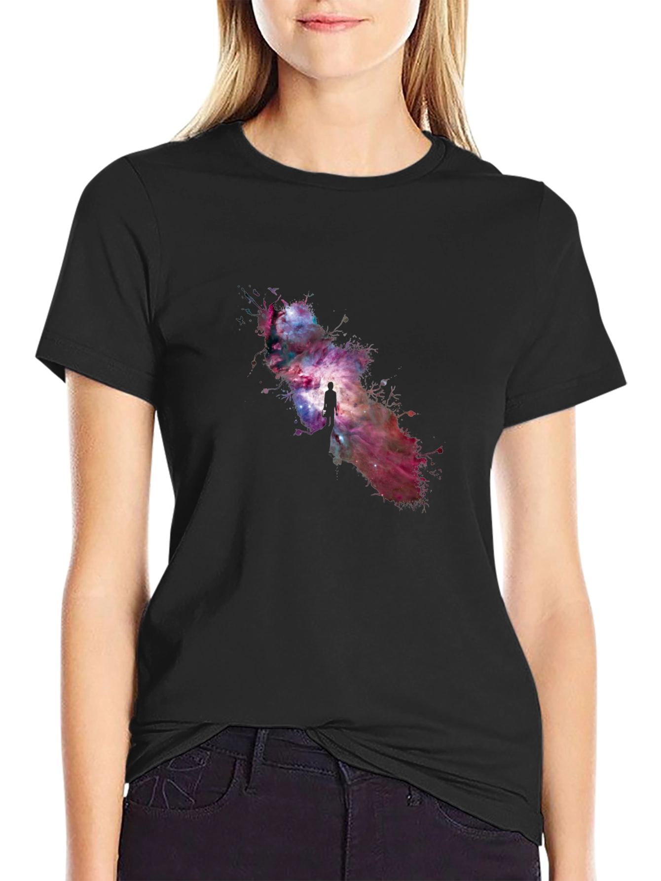 Cosmic Journey Black T-Shirt - Galaxy Design