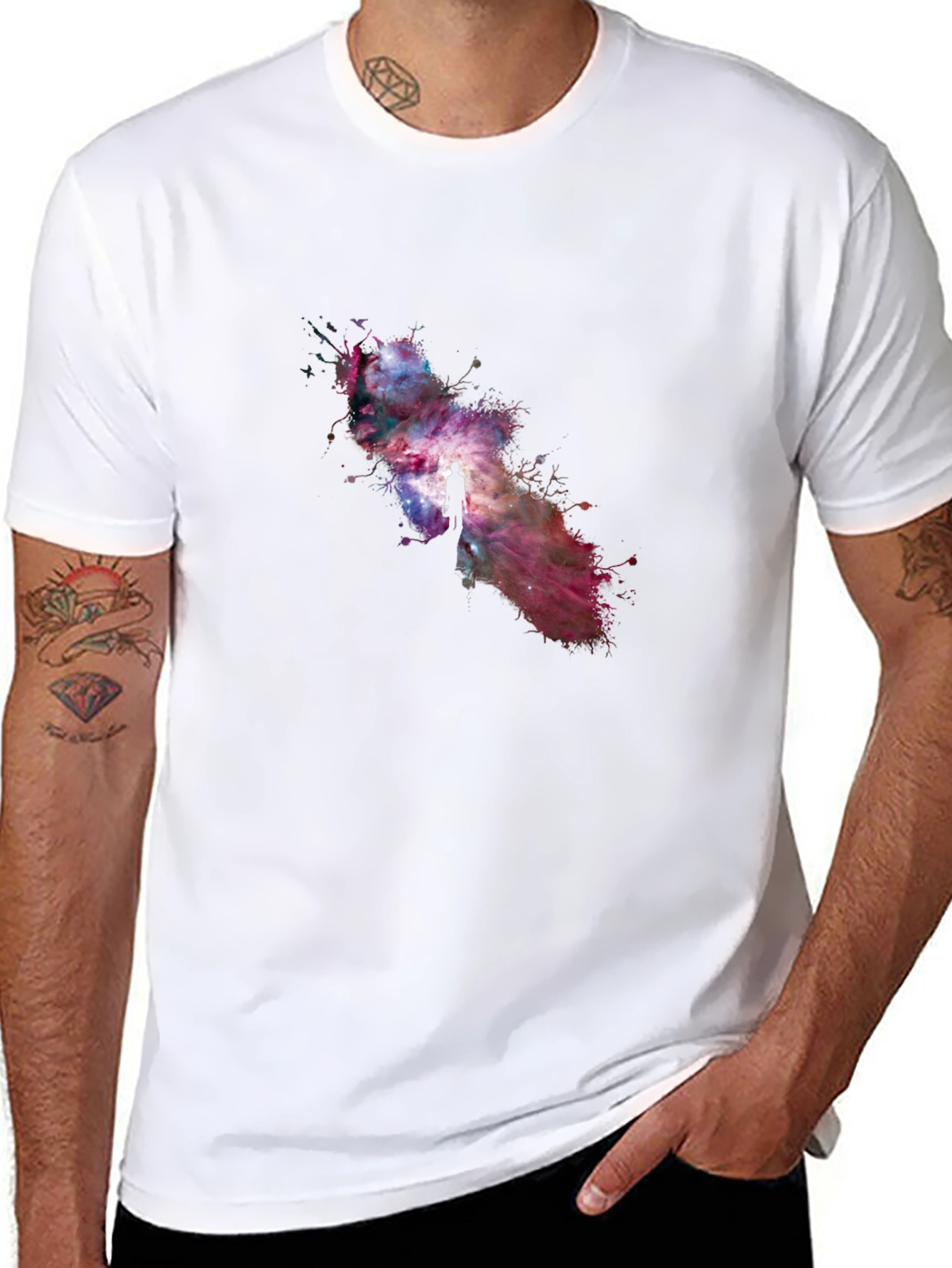 Cosmic Journey Black T-Shirt - Galaxy Design