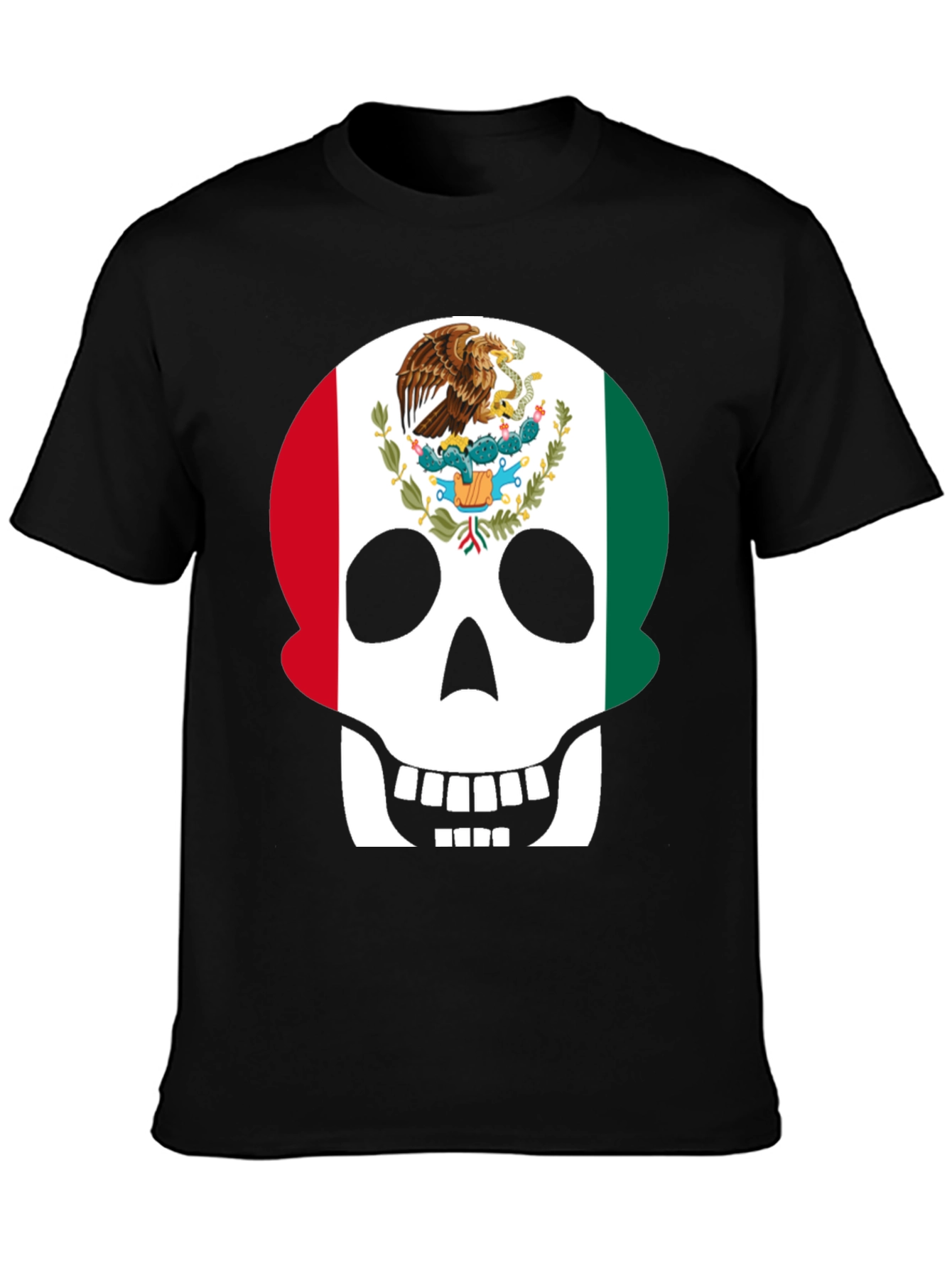Mexican Flag Skull Graphic T-Shirt - Black