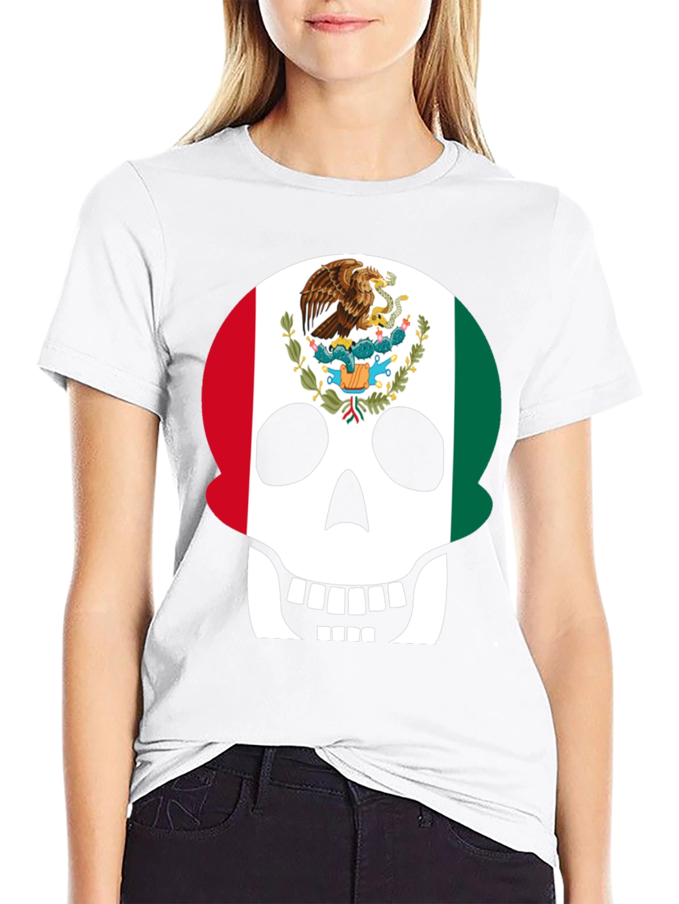 Mexican Flag Skull Graphic T-Shirt - Black