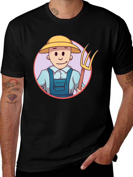 Cartoon Farmer Graphic Tee - Black
