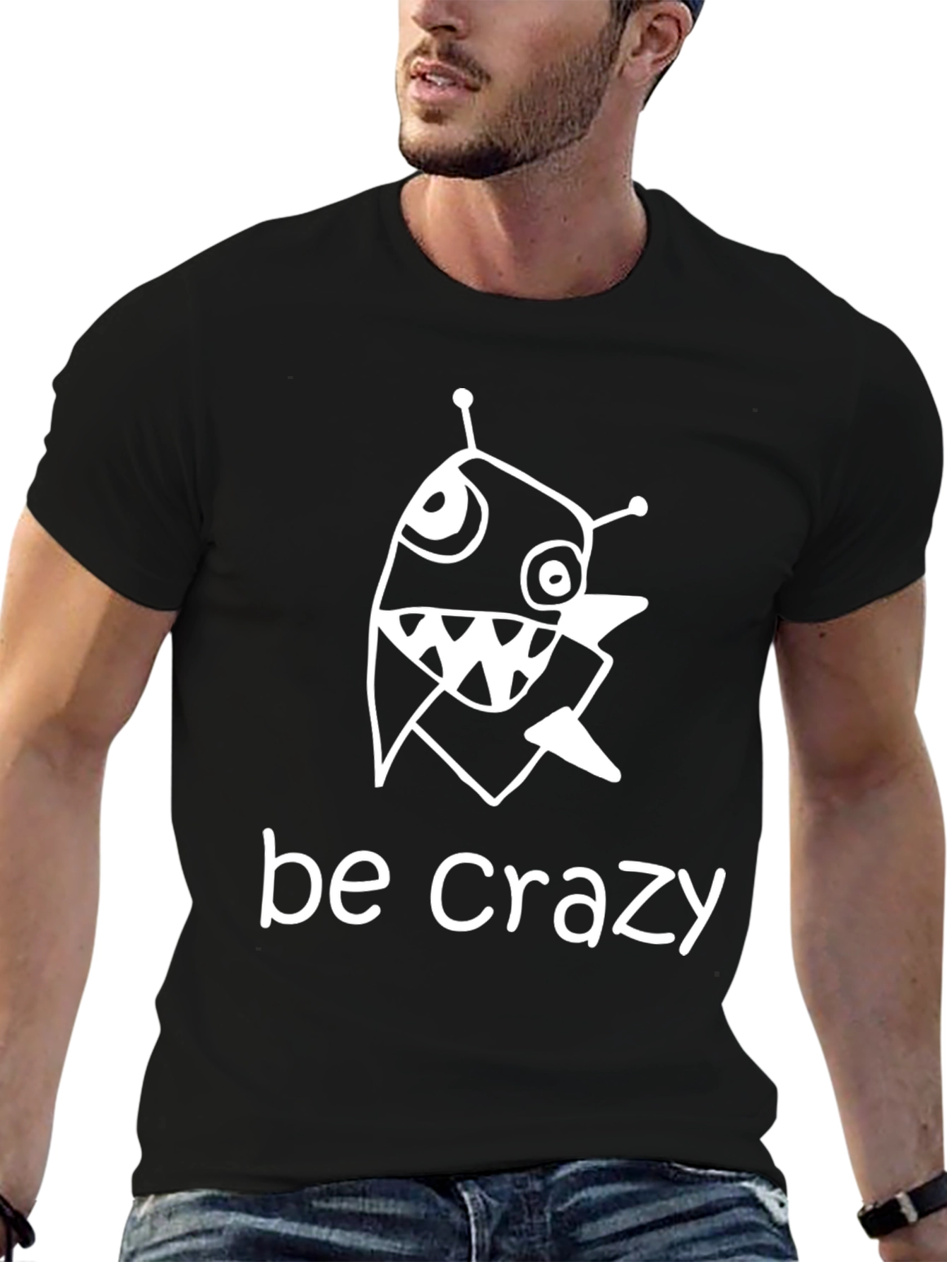 Be Crazy Cartoon Creature Black T-Shirt