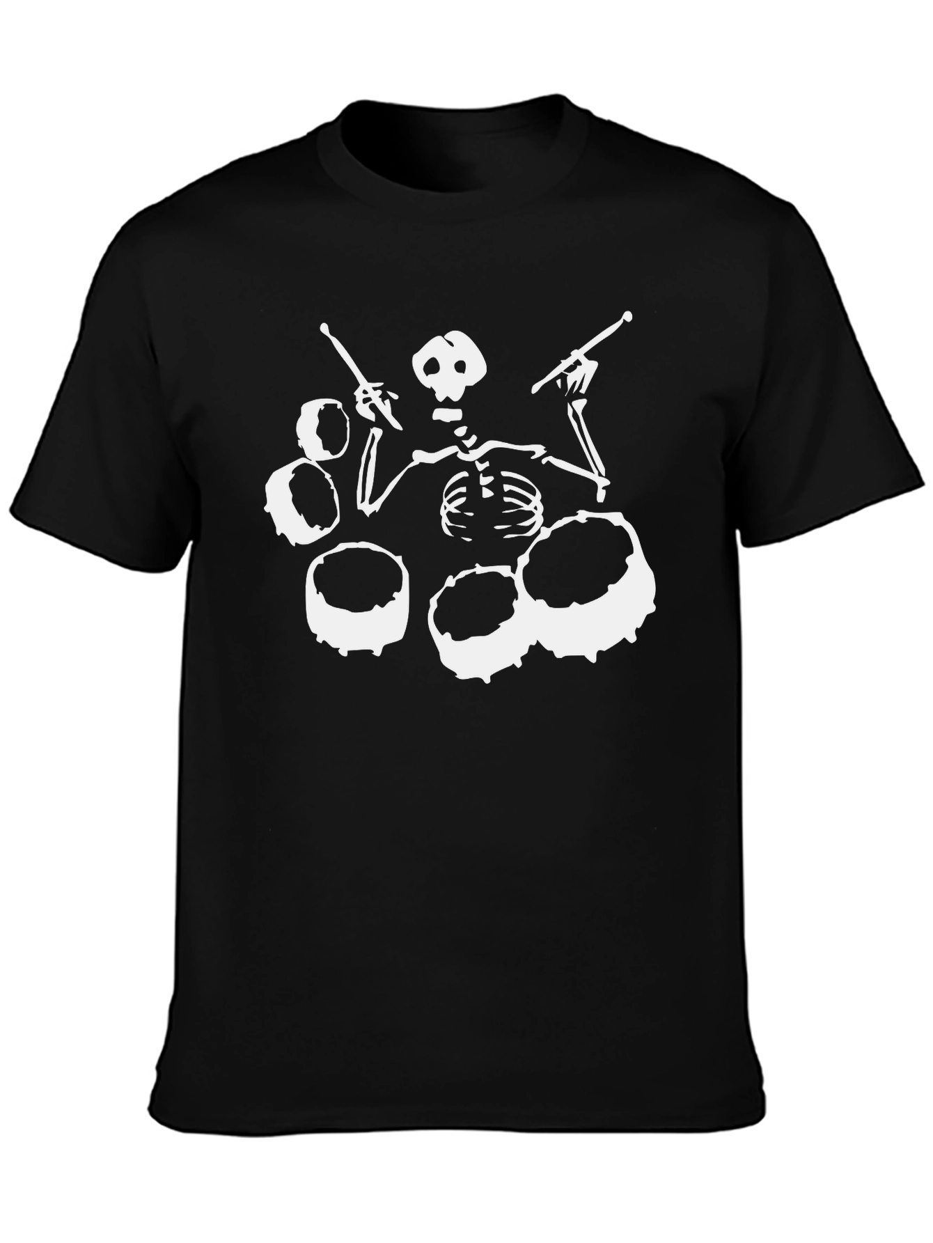 Skeleton Drummer Black T-Shirt - Rock Band Tee