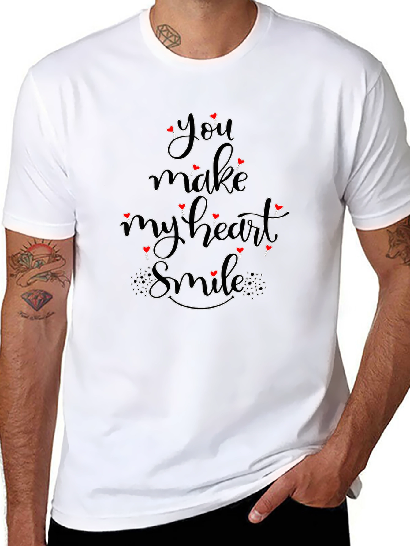 Romantic Black T-Shirt: You Make My Heart Smile