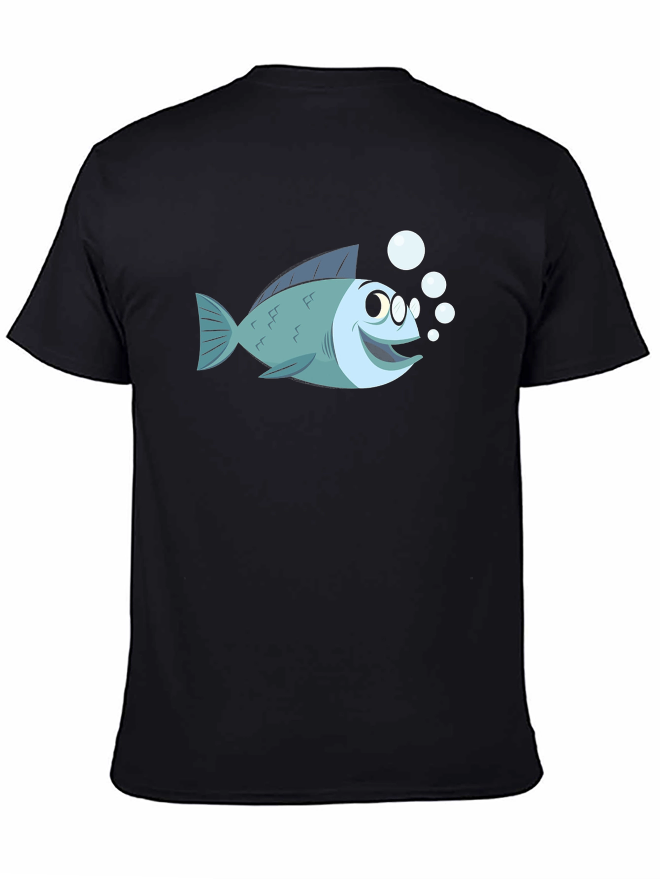 Cartoon Fish T-Shirt - Black Cotton Tee