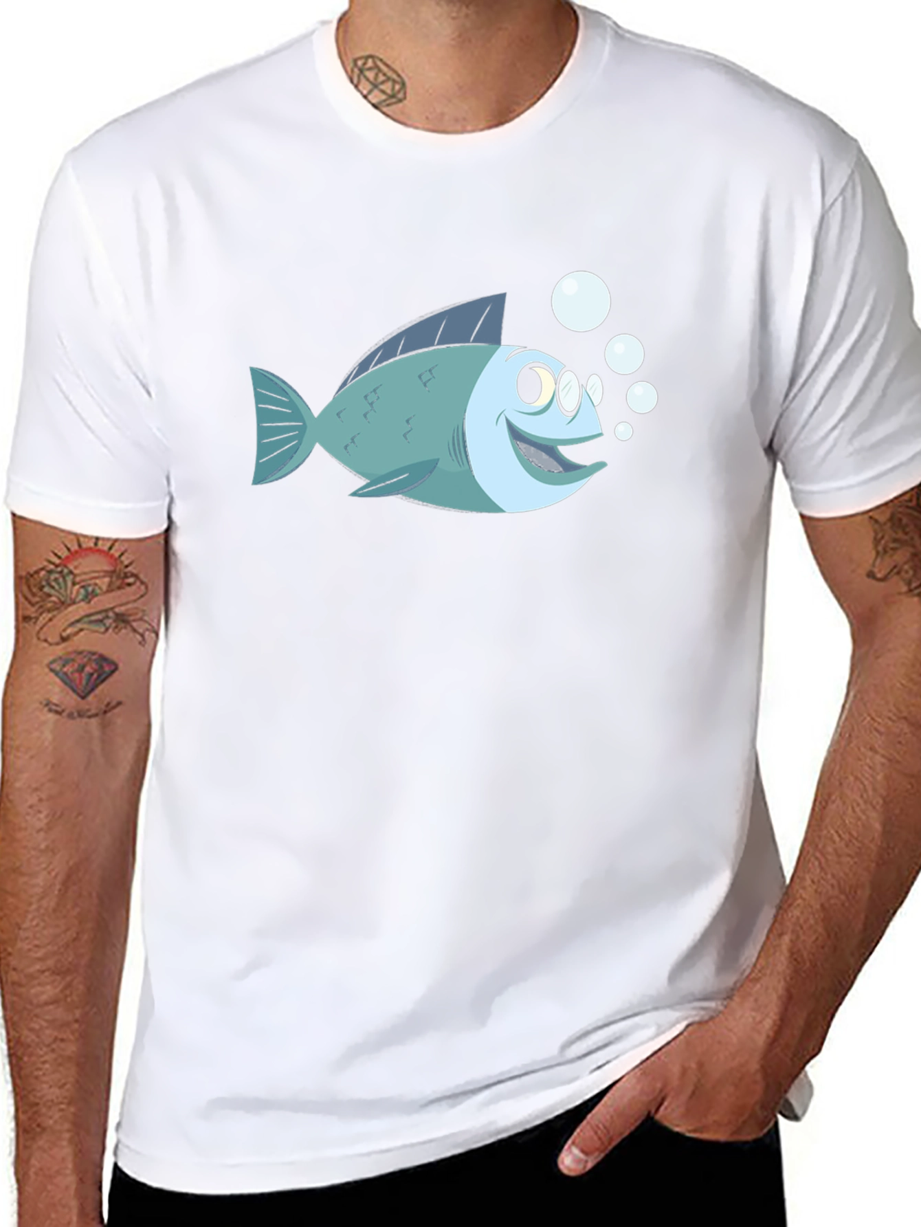 Cartoon Fish T-Shirt - Black Cotton Tee