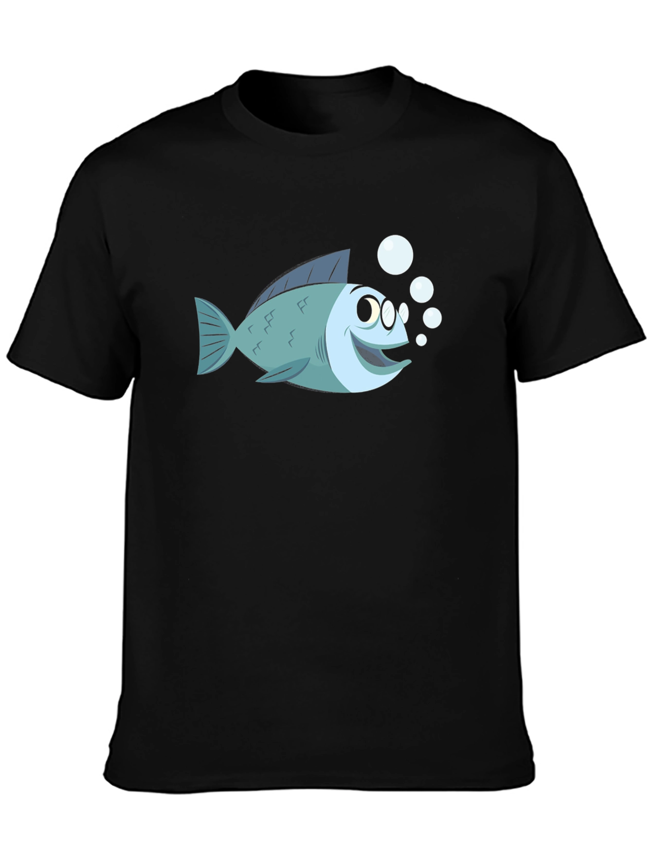 Cartoon Fish T-Shirt - Black Cotton Tee