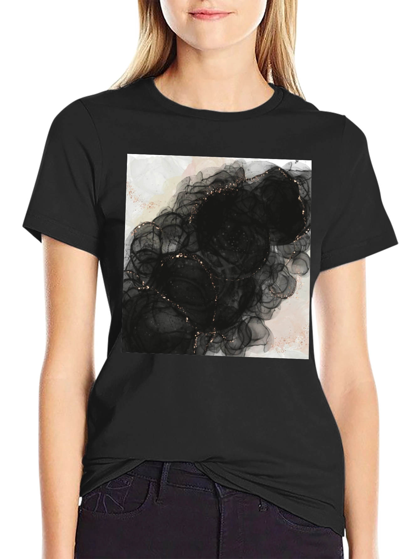 Abstract Black Floral T-Shirt