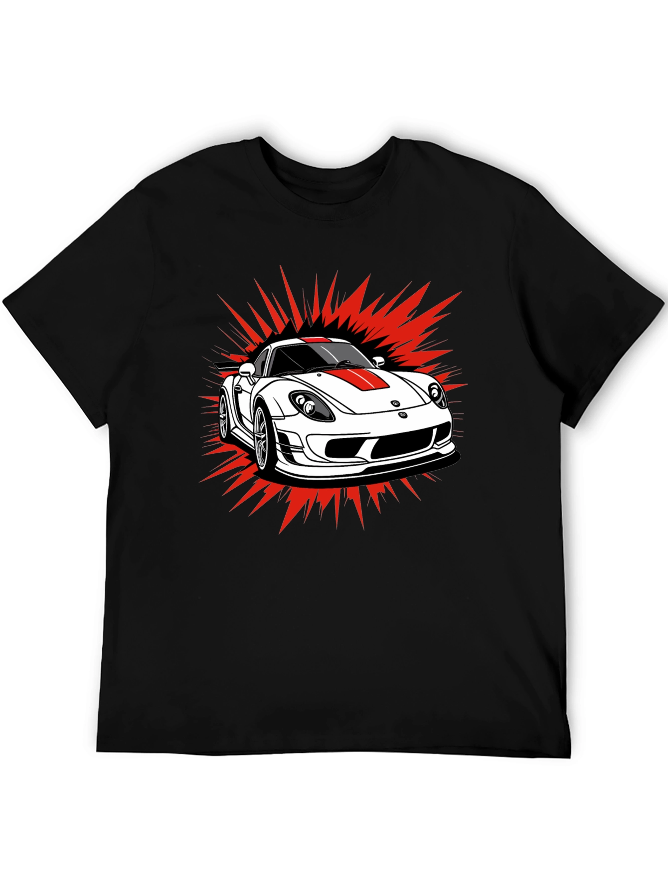 Sports Car Graphic Tee - Black Cotton T-Shirt