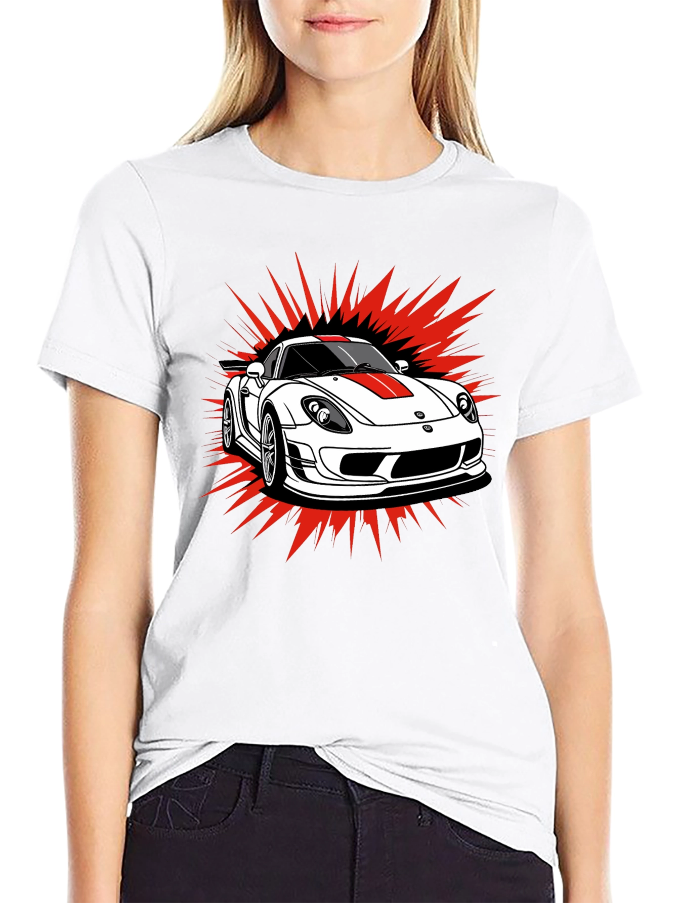 Sports Car Graphic Tee - Black Cotton T-Shirt