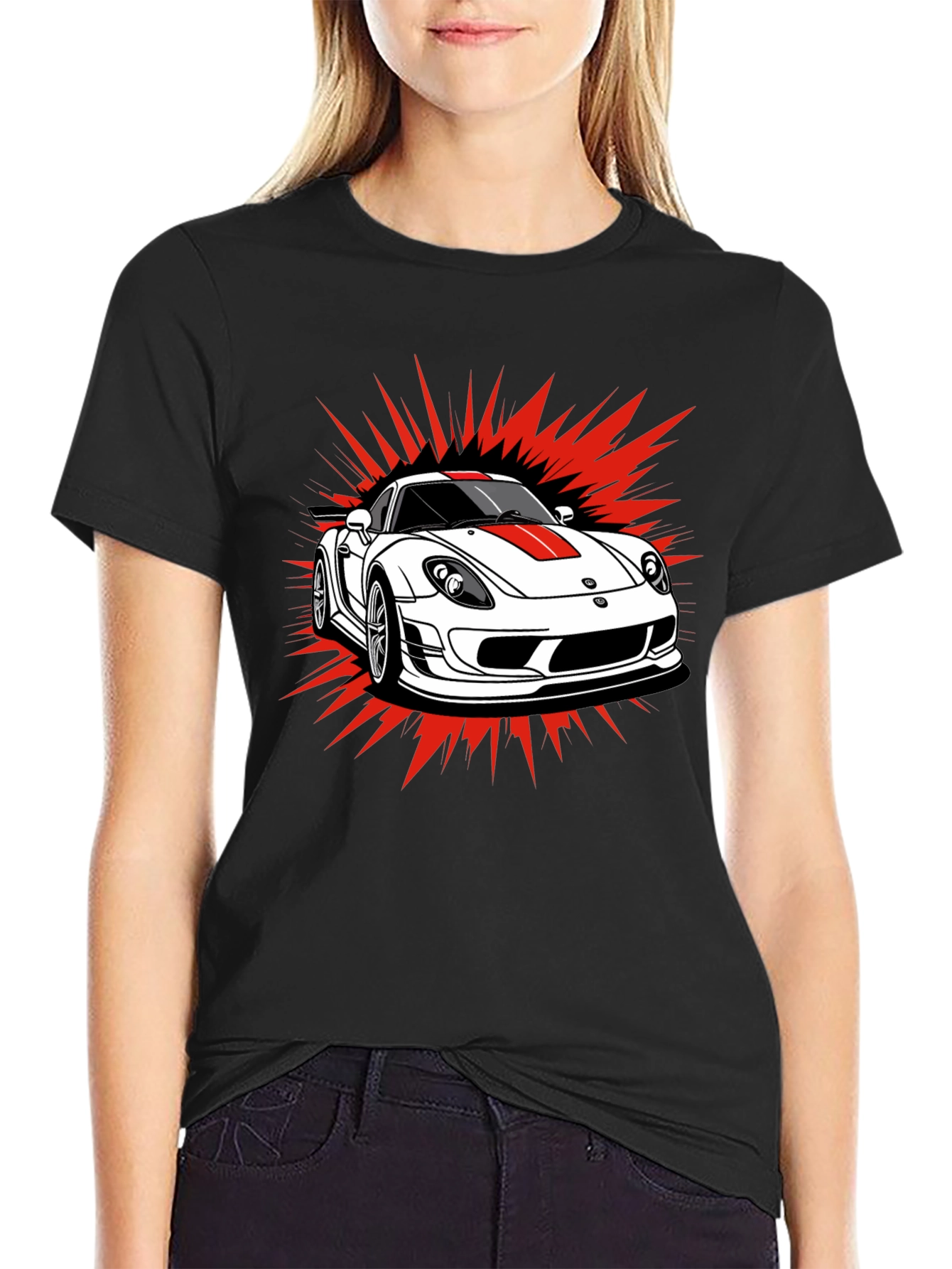 Sports Car Graphic Tee - Black Cotton T-Shirt