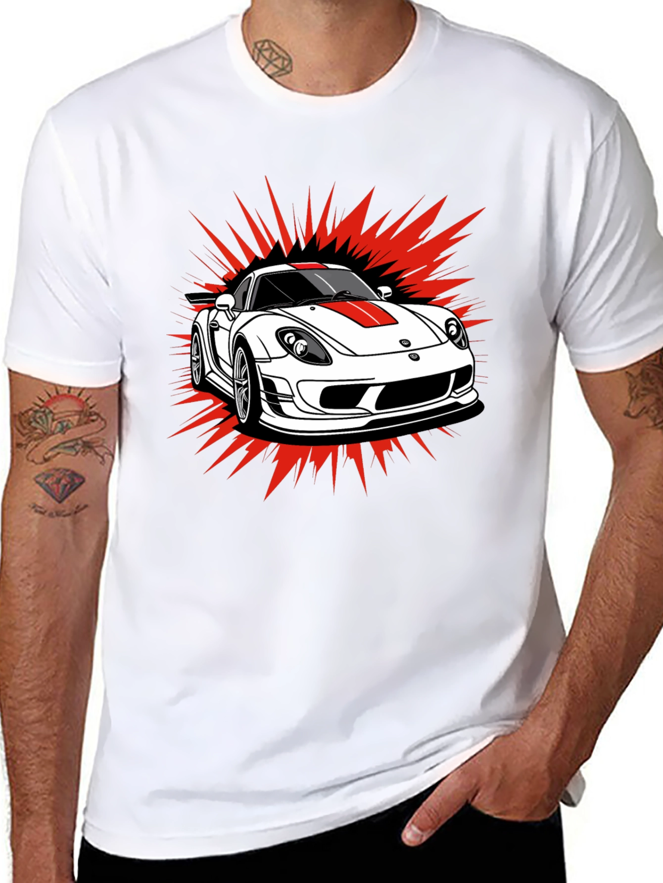 Sports Car Graphic Tee - Black Cotton T-Shirt