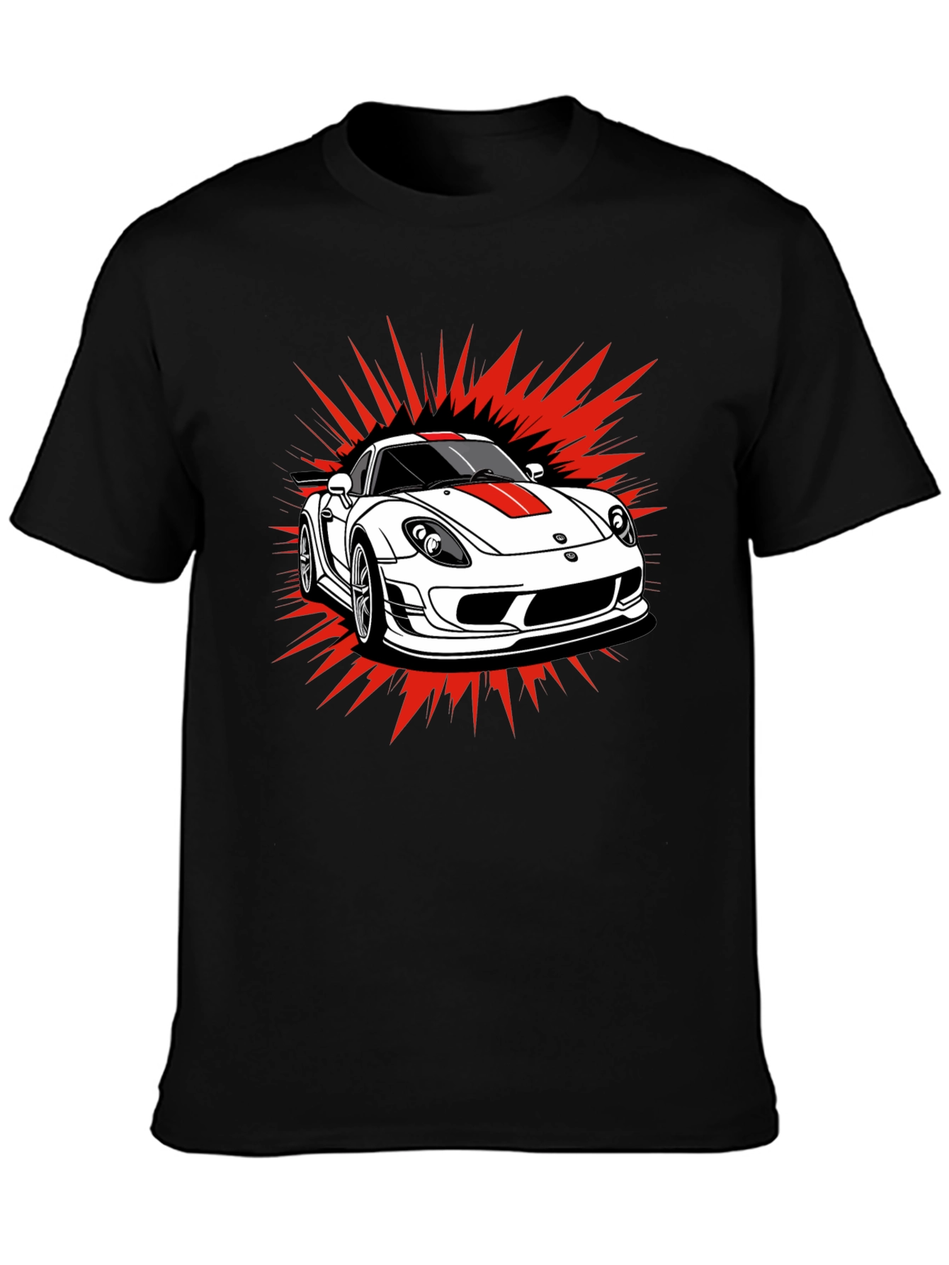 Sports Car Graphic Tee - Black Cotton T-Shirt