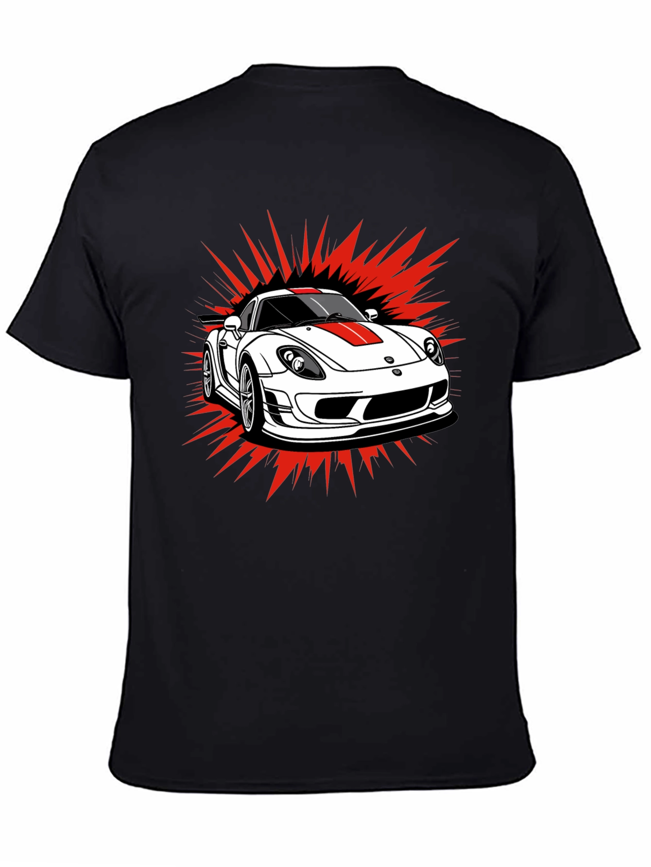 Sports Car Graphic Tee - Black Cotton T-Shirt