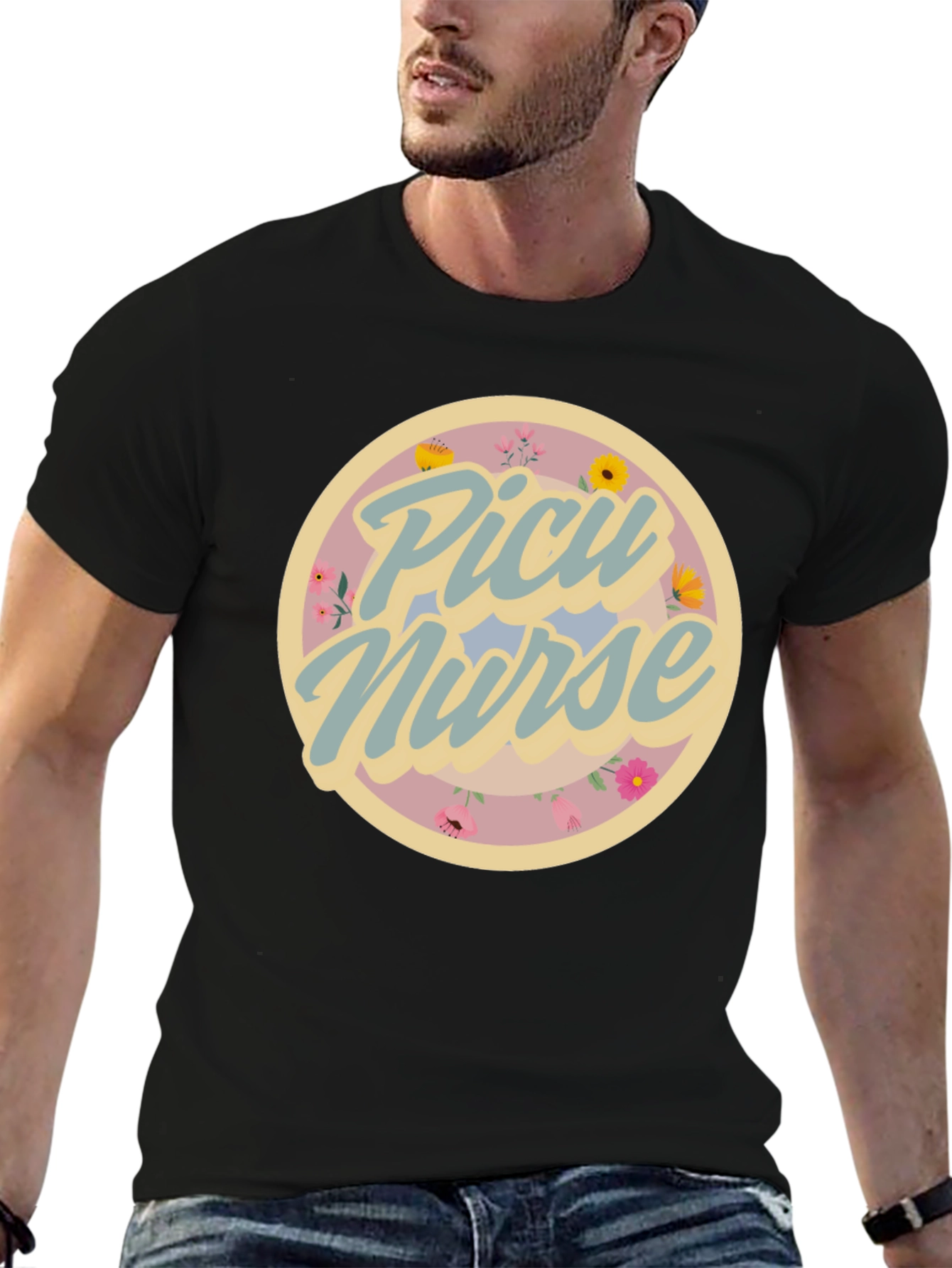 PICU Nurse Floral Graphic T-Shirt
