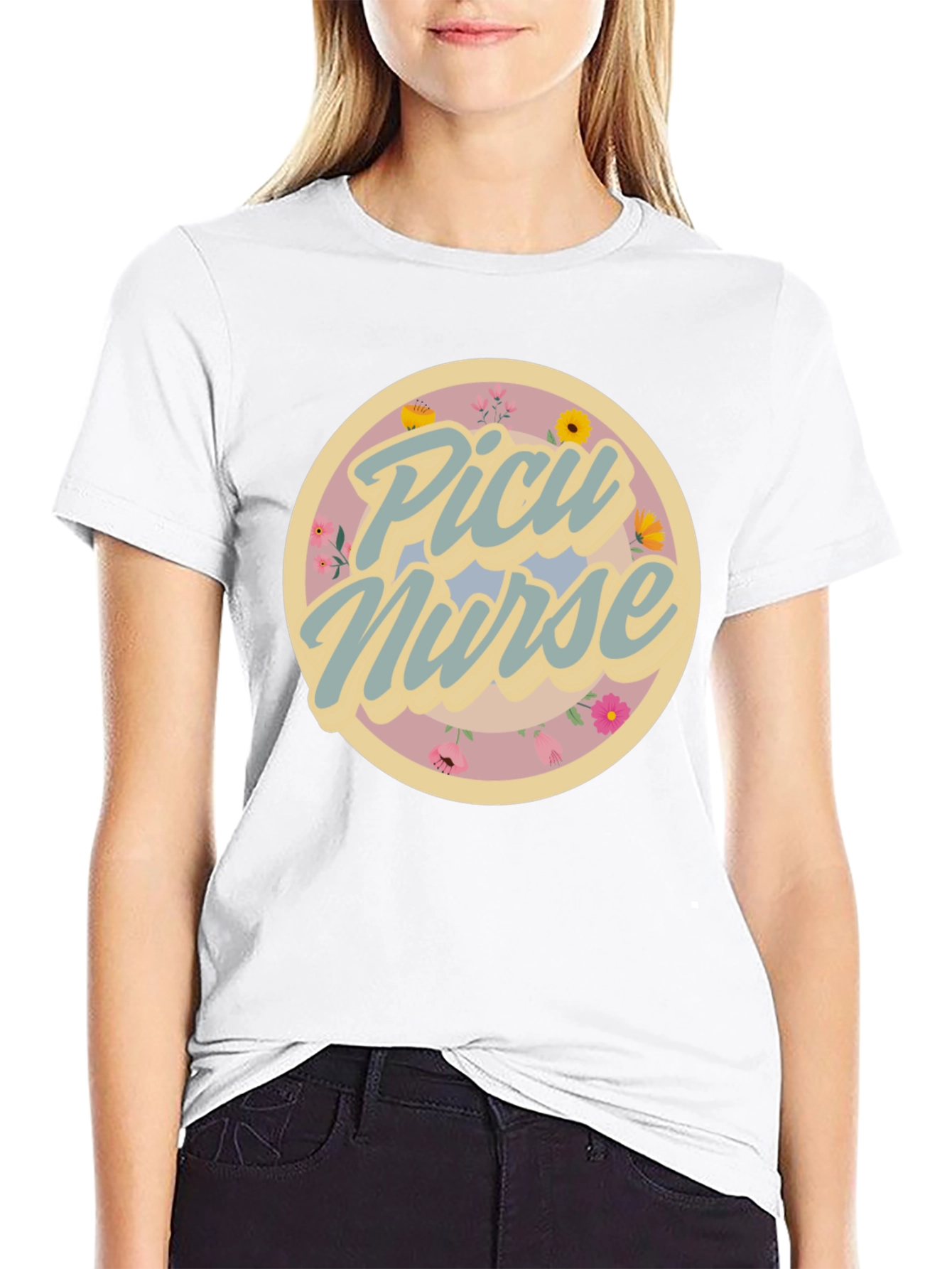 PICU Nurse Floral Graphic T-Shirt