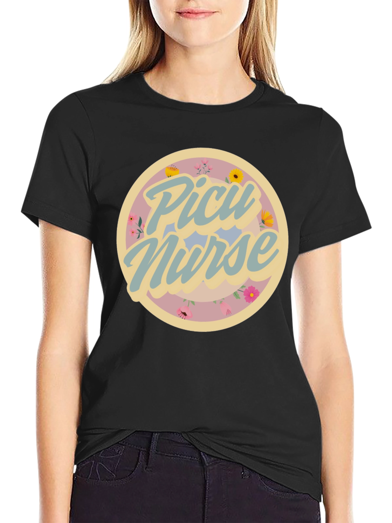 PICU Nurse Floral Graphic T-Shirt