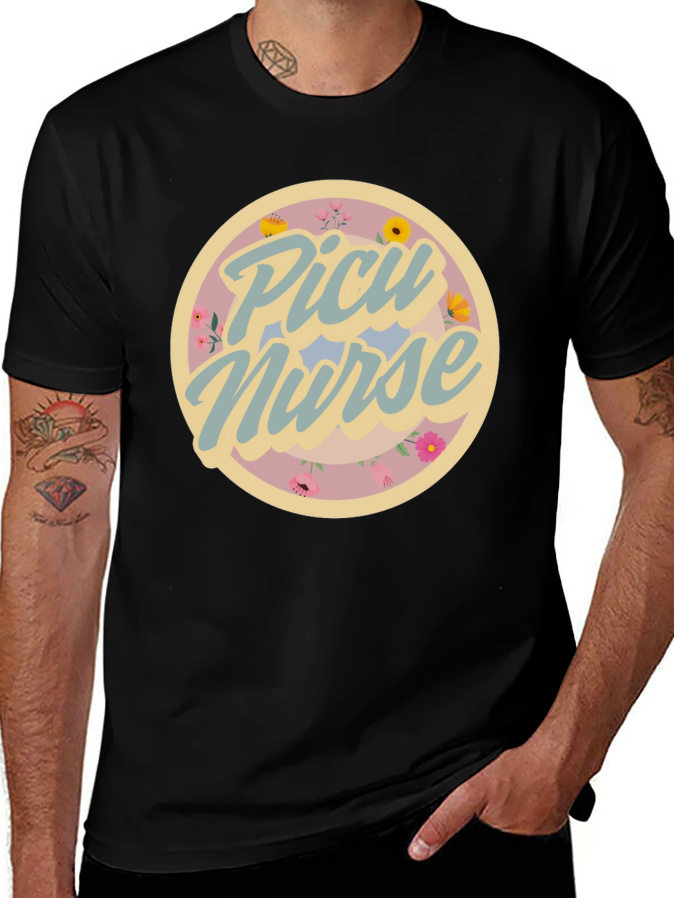 PICU Nurse Floral Graphic T-Shirt