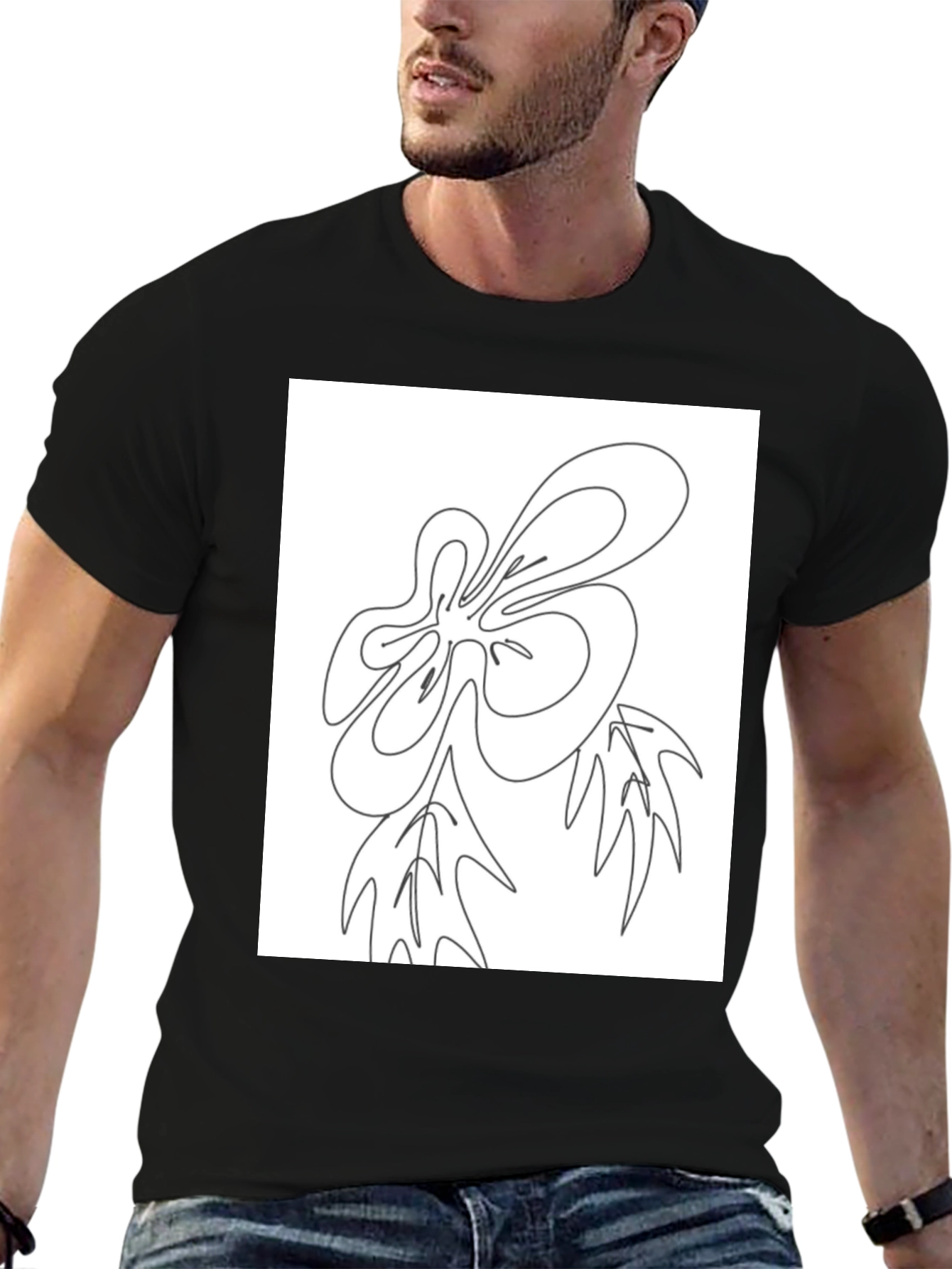 Abstract Line Art Graphic Black T-Shirt