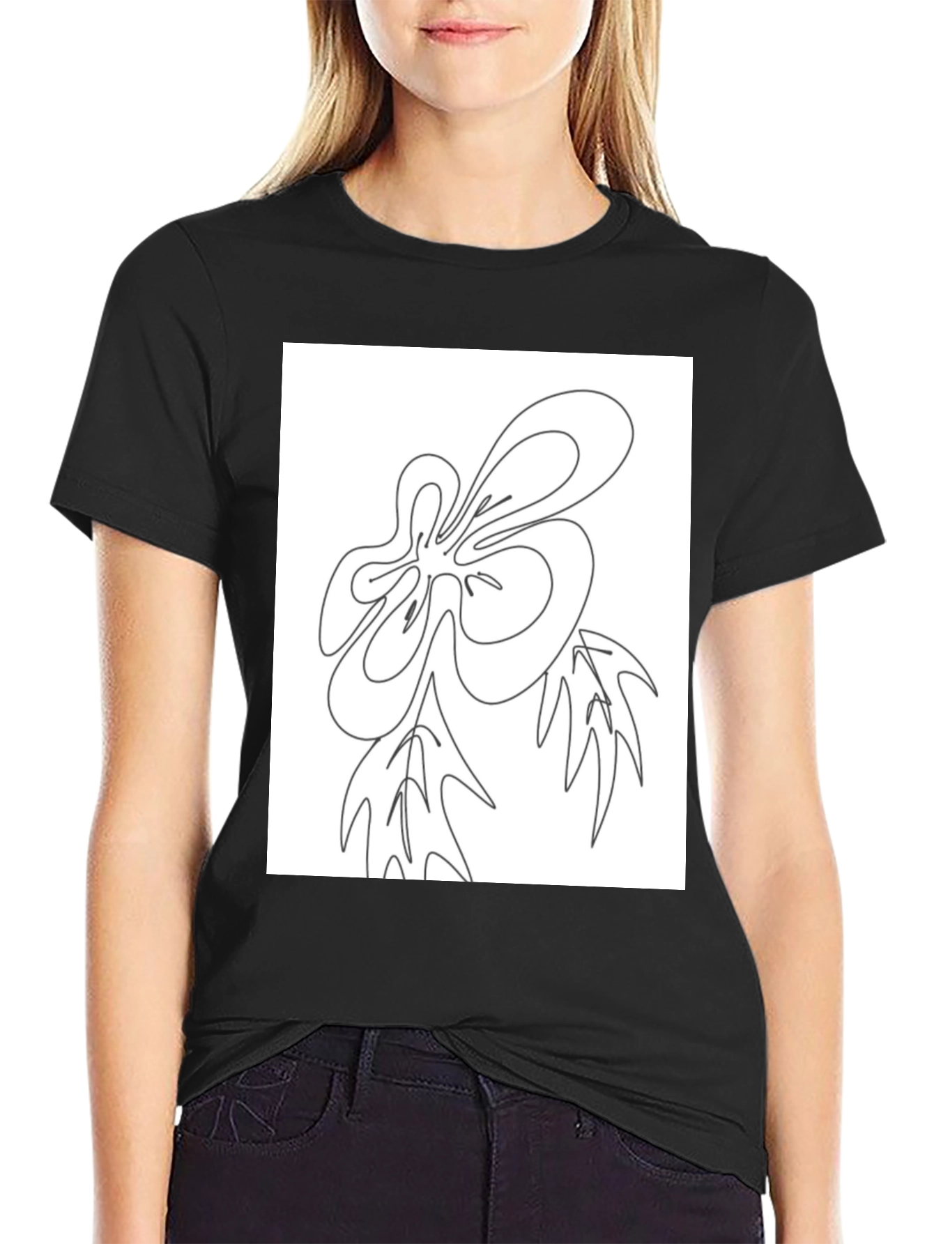 Abstract Line Art Graphic Black T-Shirt