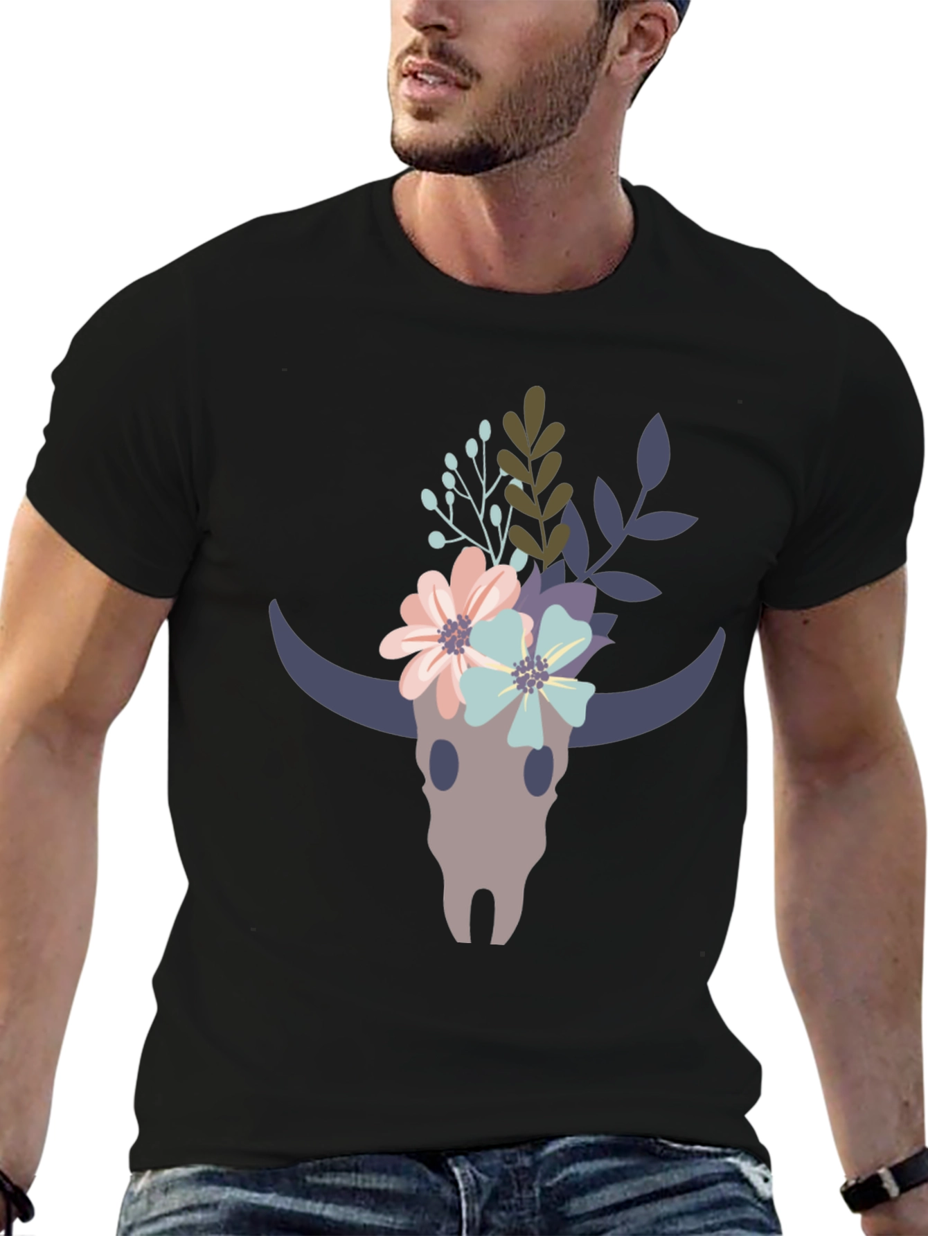 Floral Bull Skull Graphic Tee