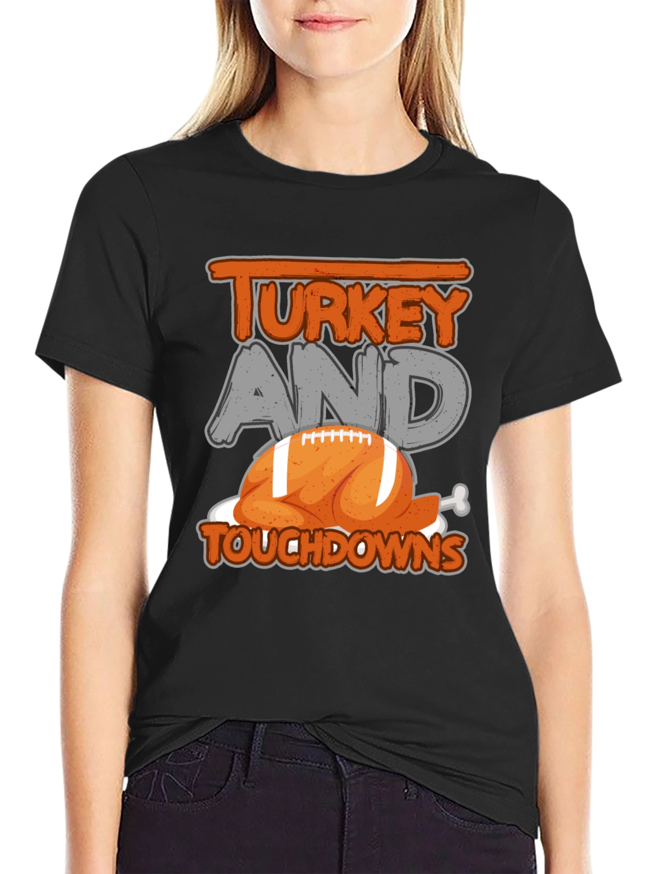 Turkey and Touchdowns Thanksgiving Football T-Shirt