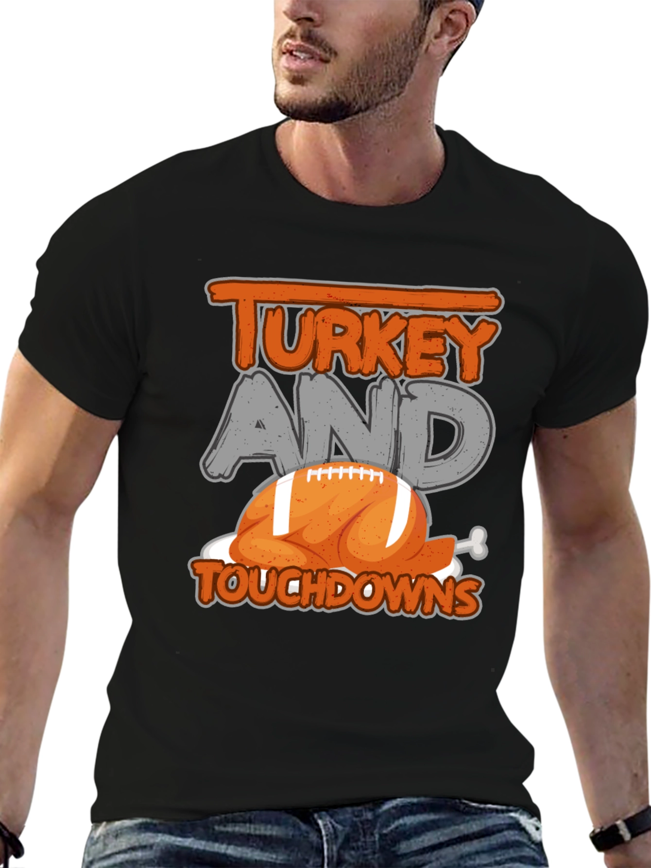 Turkey and Touchdowns Thanksgiving Football T-Shirt
