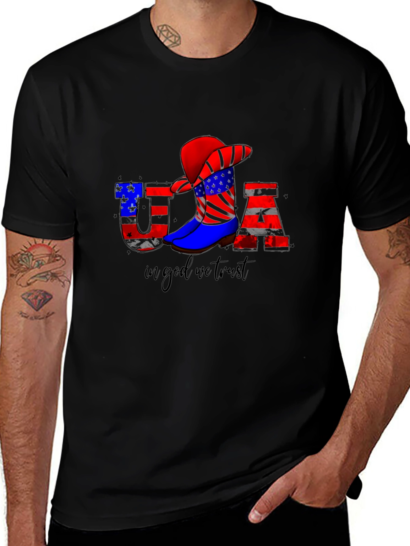 USA Patriotic Cowboy Boot T-Shirt