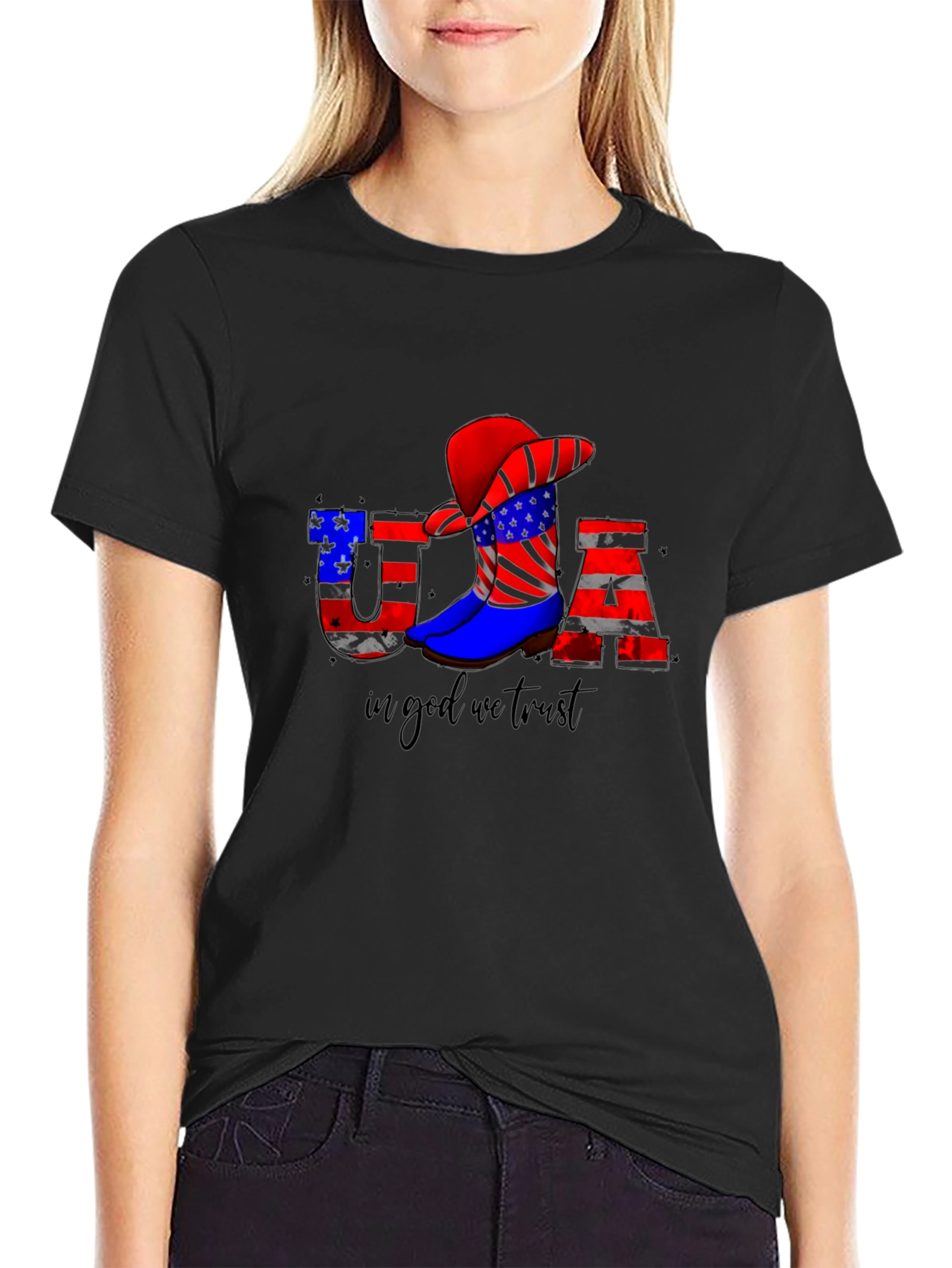 USA Patriotic Cowboy Boot T-Shirt