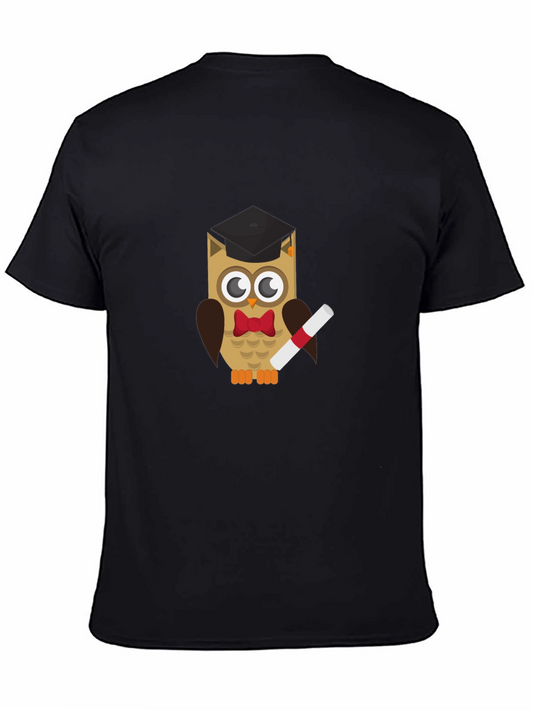 Graduation Owl Graphic Tee - Black Cotton T-Shirt
