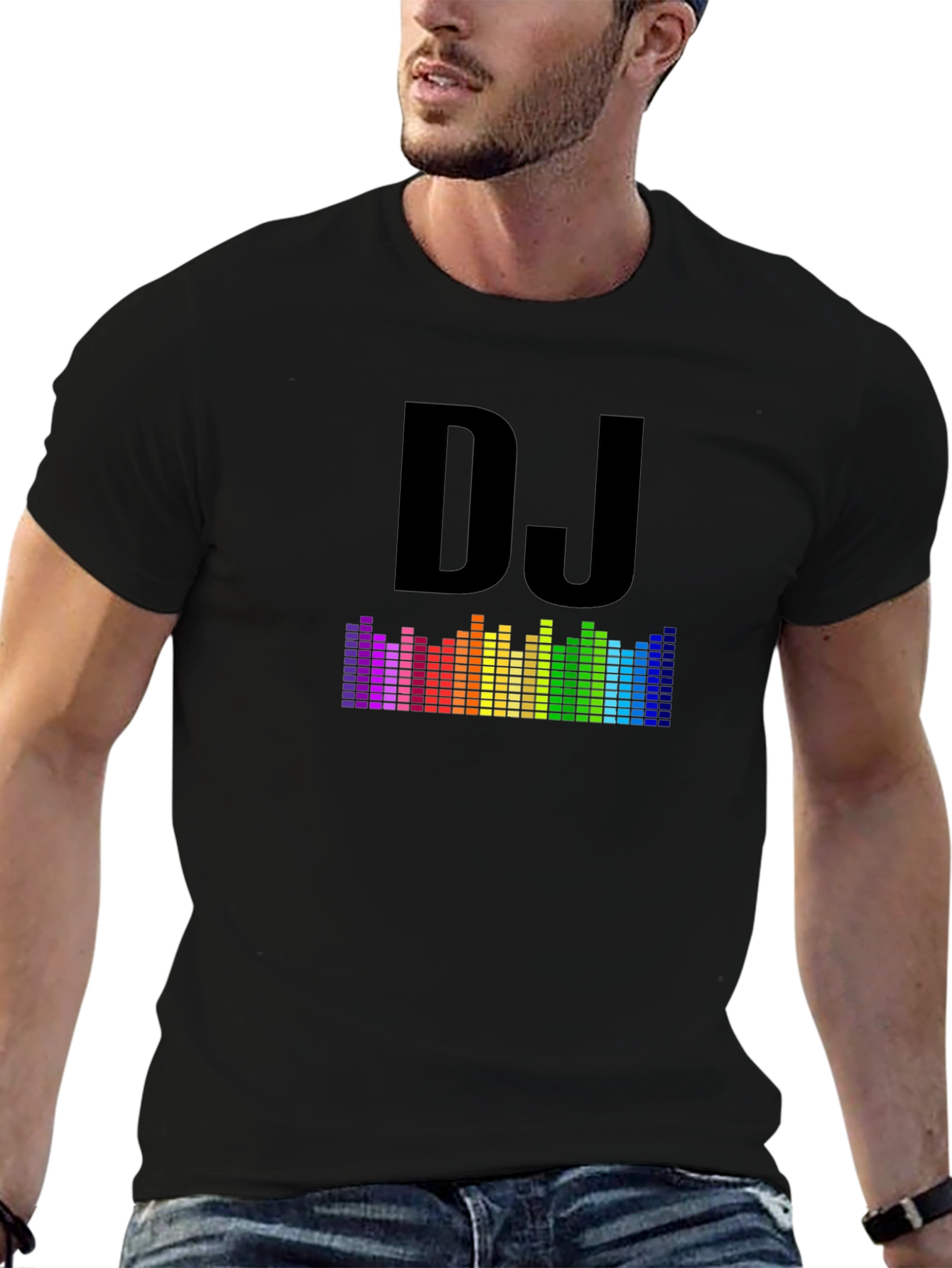 DJ Rainbow Equalizer Black Graphic T-Shirt